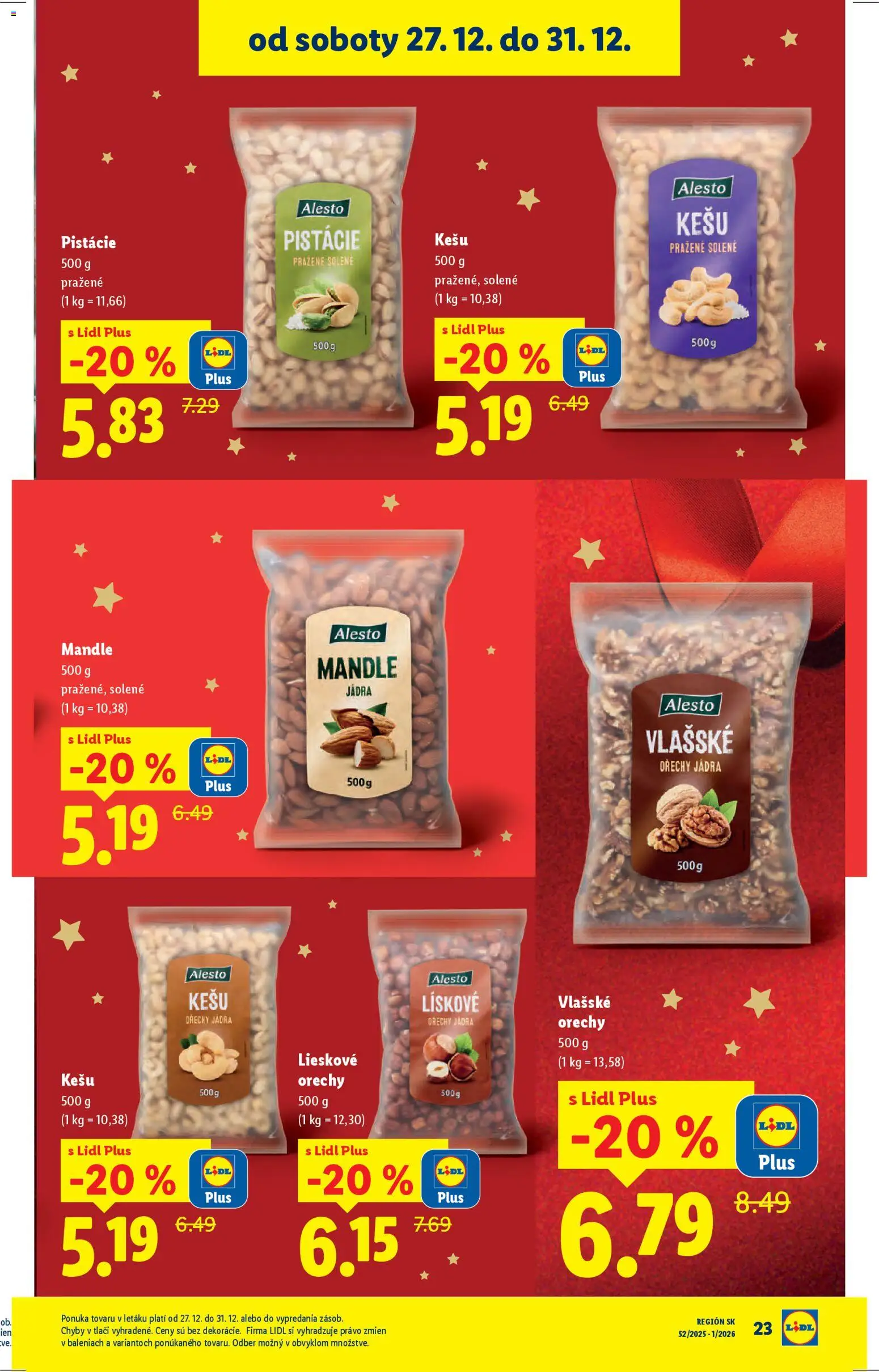 Nové Lidl akcie – leták je platný od 27.12.2025 | Strana: 27 | Produkty: Orechy, Pistácie, Mandle, Vlašské orechy