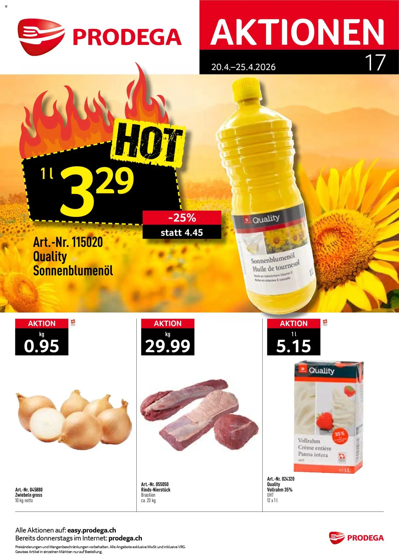 Prodega aktionen – gültig ab 20.04.2026 | Seite: 1 | Produkte: Zwiebeln, Creme