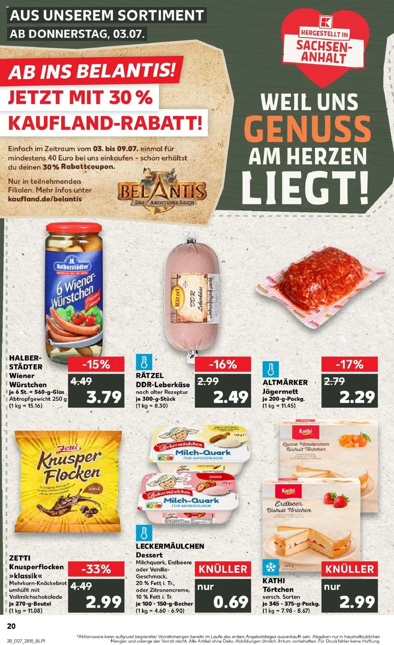 Kaufland prospekt Aschersleben	 - gültig ab dem 03.07.2025 | Seite: 20 | Produkte: Wiener wurstchen, Quark, Mandarinen, Flocken