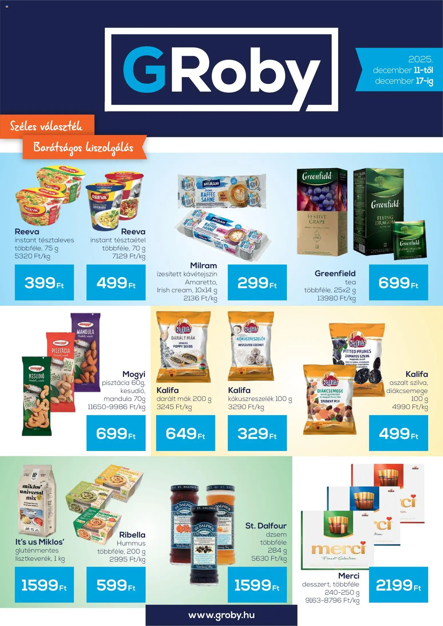 G'Roby akciós ujság - amely érvényes a következő dátumtól: 11.12.2025 | Oldal: 1 | Termékek: Kesudió, Diákcsemege, Szilva, Mák