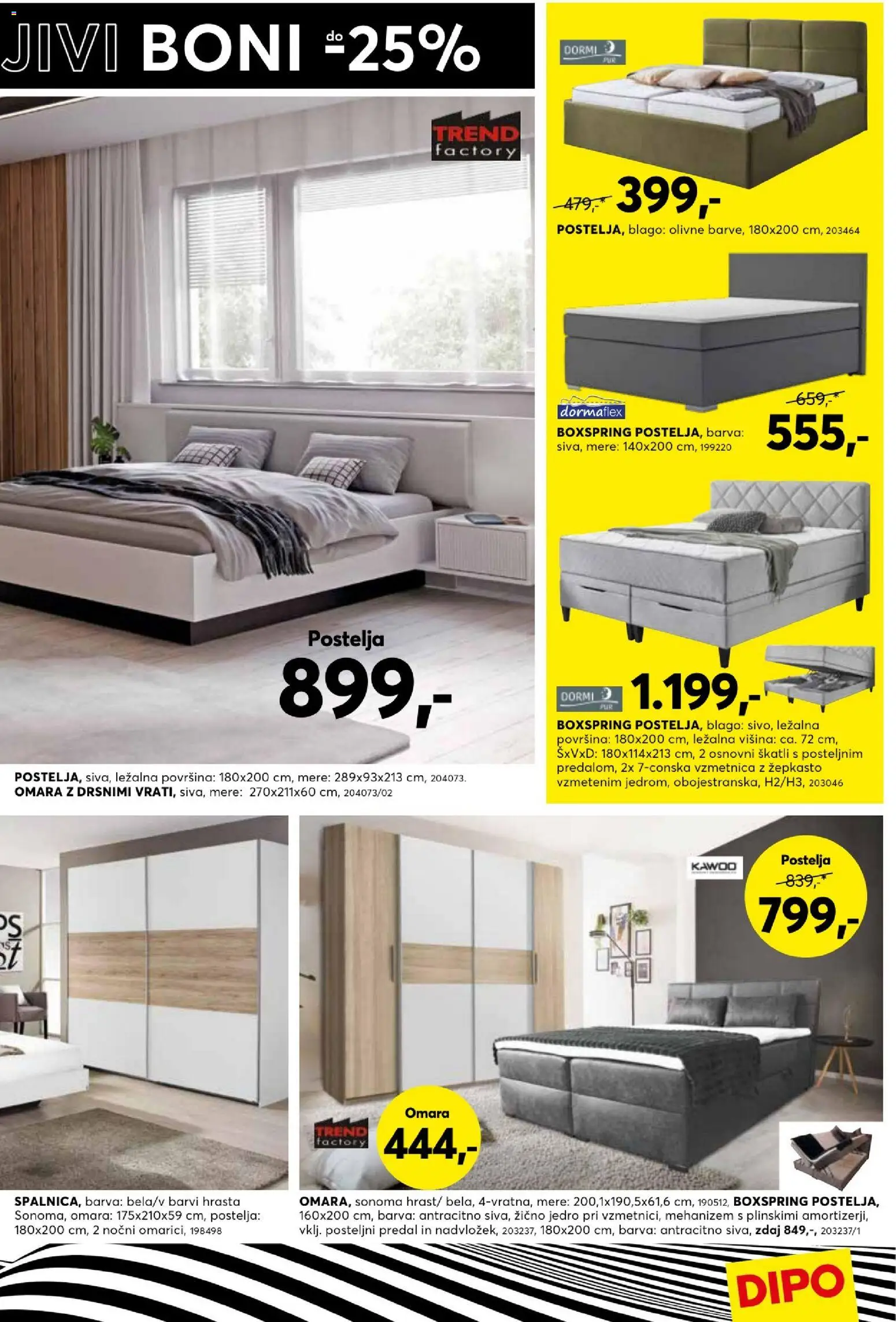 Novi Dipo katalog ponudbe – veljaven od 04.02.2026 | Stran: 7 | Izdelki: Postelja, Vzmetnica, Omara, Barva