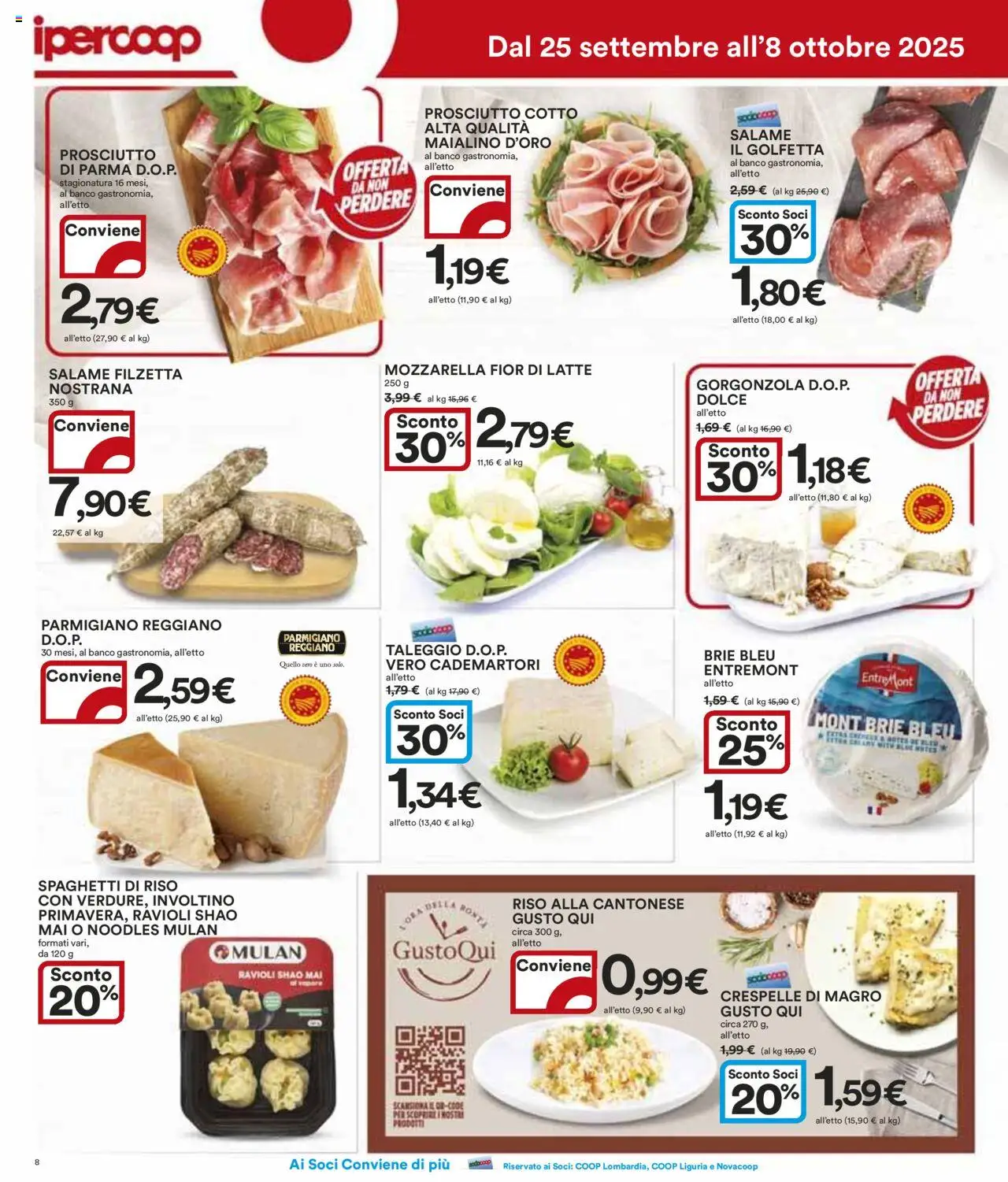 Volantino Ipercoop del 25.09.2025 | Pagina: 8 | Prodotti: Prosciutto Cotto, Salame, Riso, Gorgonzola