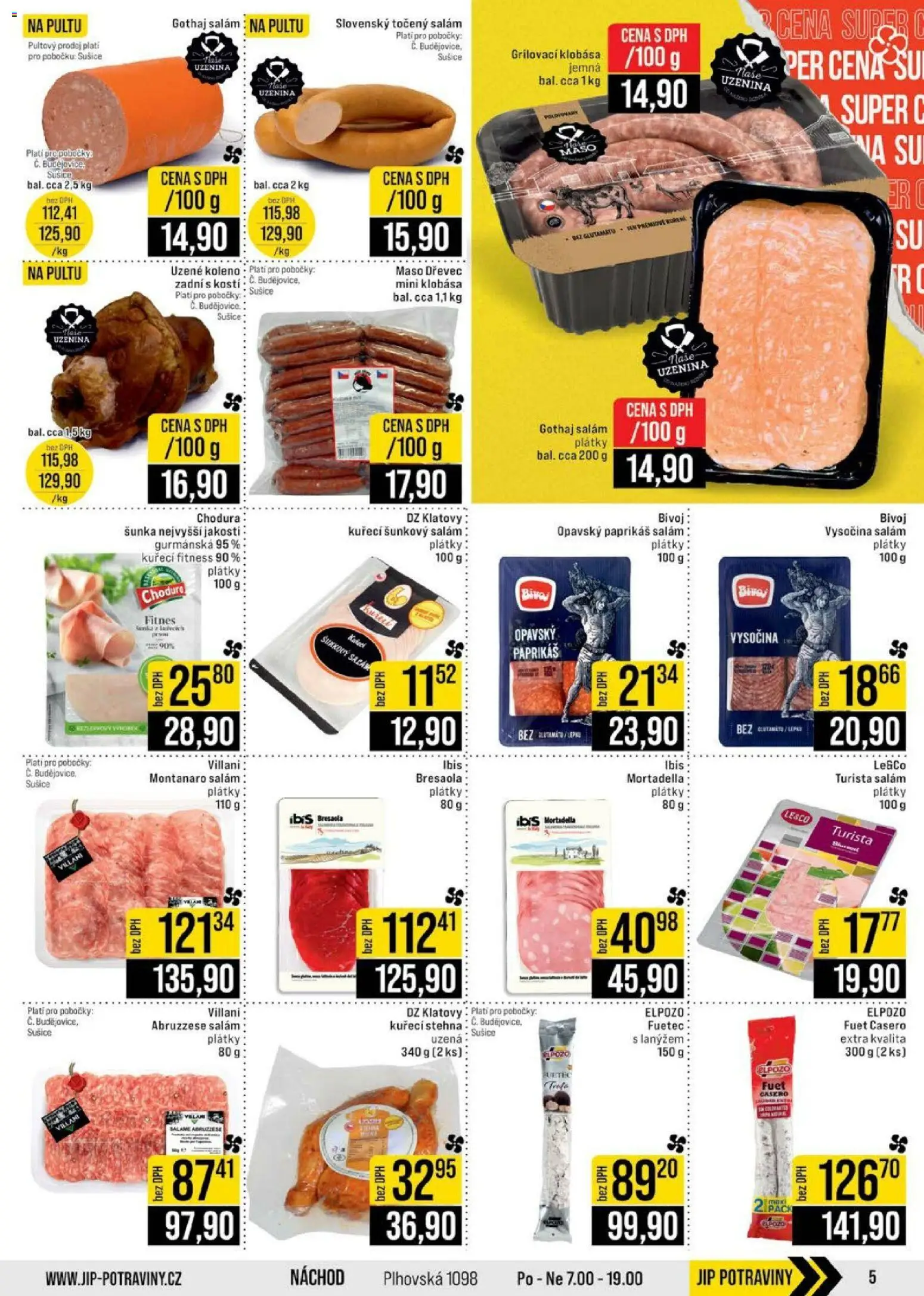 Jip leták - Cash & Carry od 29.04.2026 | Strana: 5 | Produkty: Točený salám, Šunkový salám, Uzené koleno, Kuřecí stehna