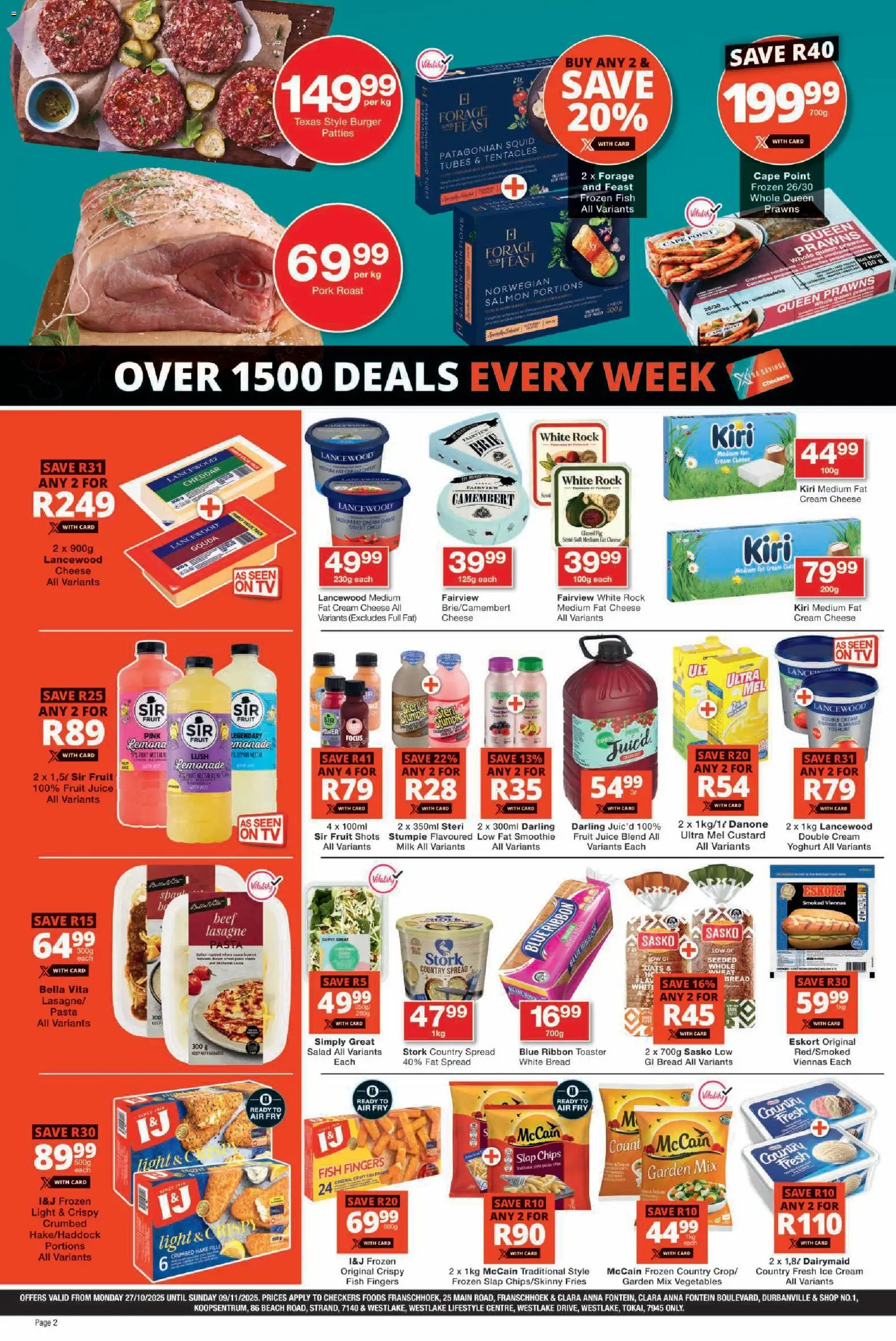 New Checkers catalogue – valid from 27.10.2025 | Page: 2 | Products: Milk, Beef, Salad, Fruit