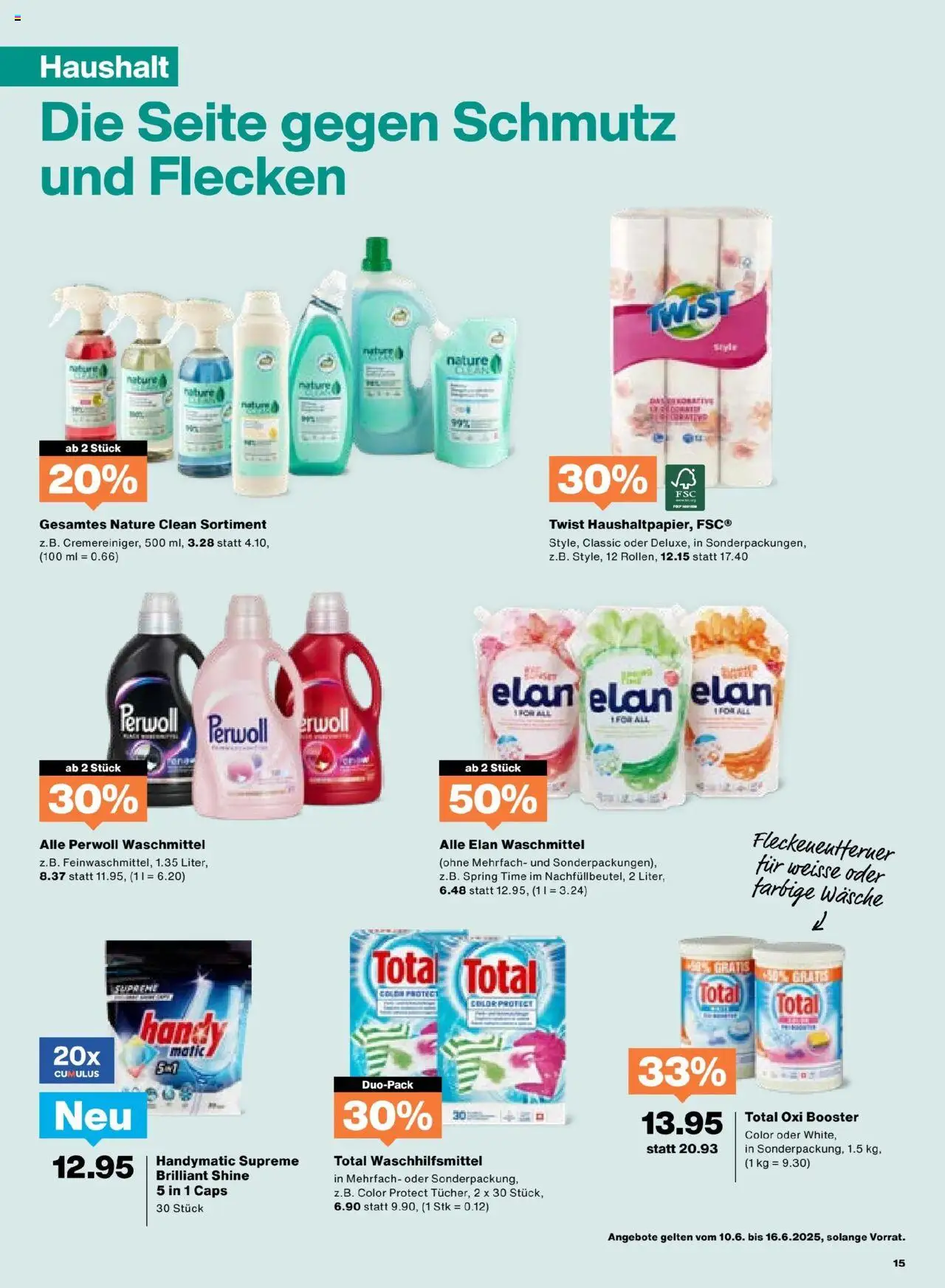 Migros Aktionen ab 10.06.2025 | Seite: 15 | Produkte: Waschmittel, Fleckenentferner