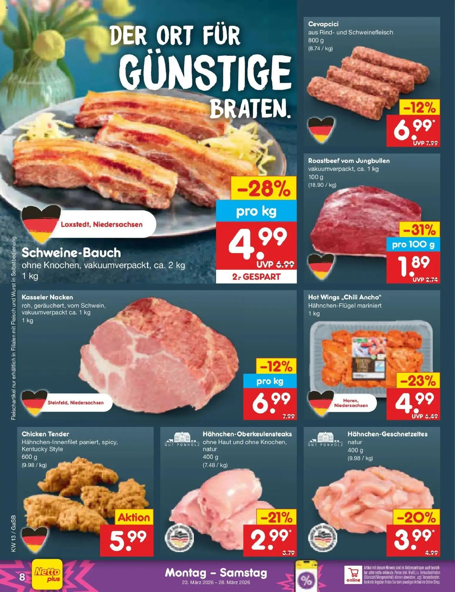 Netto Marken-Discount Prospekt Bremen-Lesum	 – gültig ab 23.03.2026 | Seite: 8 | Produkte: Schweinebauch, Wurst, Schweinefleisch, Fleisch