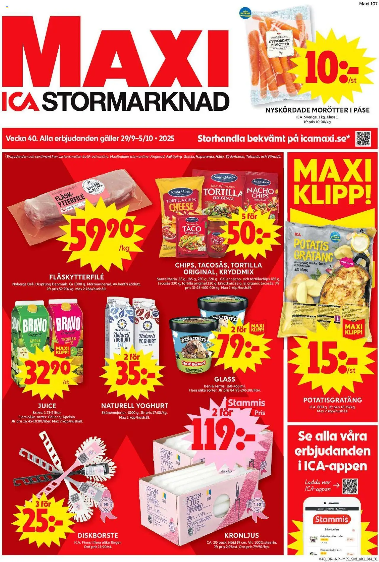 ICA Maxi reklamblad aktuell från 29.09.2025 | Sida: 1 | Produkter: Galler, Fläskytterfilé, Fläsk, Potatis