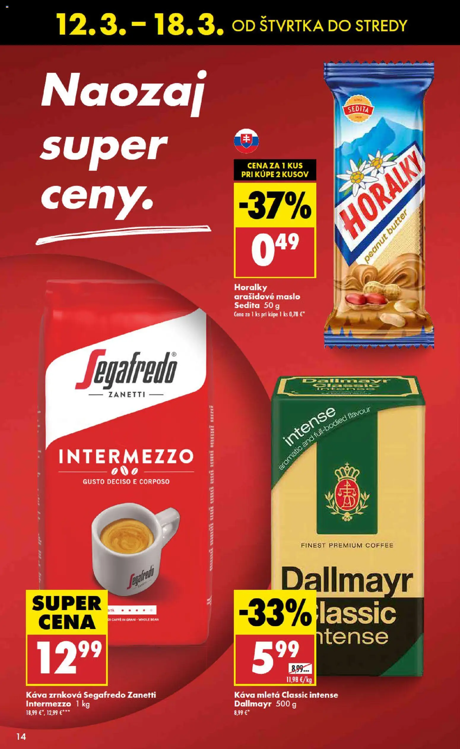 Nové Biedronka akcie – leták je platný od 12.03.2026 | Strana: 14 | Produkty: Maslo, Káva, Horálky