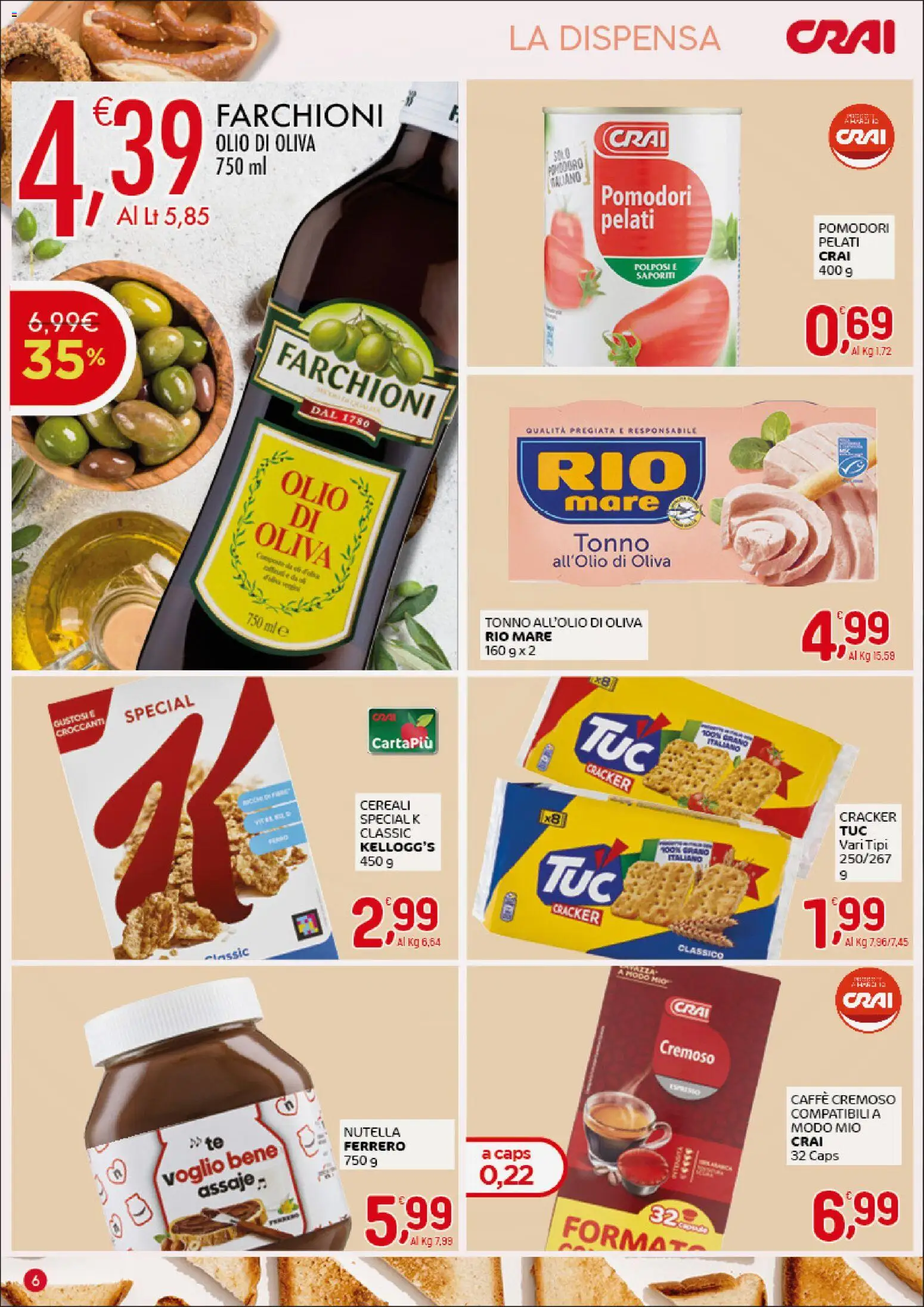Volantino CRAI del 07.04.2026 | Pagina: 6 | Prodotti: Cereali, Pomodori, Nutella, Tonno