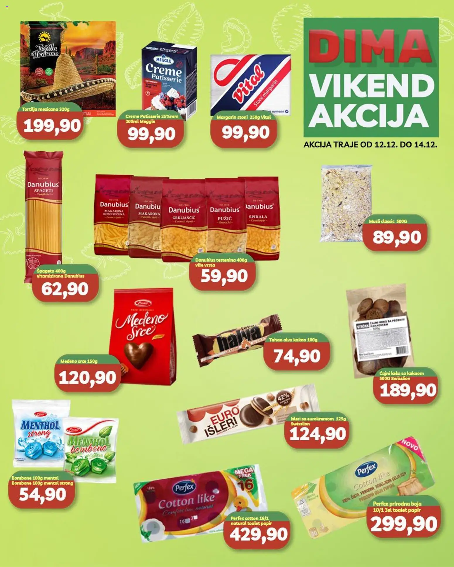 VP Dima katalog - važi od 12.12.2025 | Strana: 1 | Proizvode: Bombone, Tortilja, Margarin, Špageti