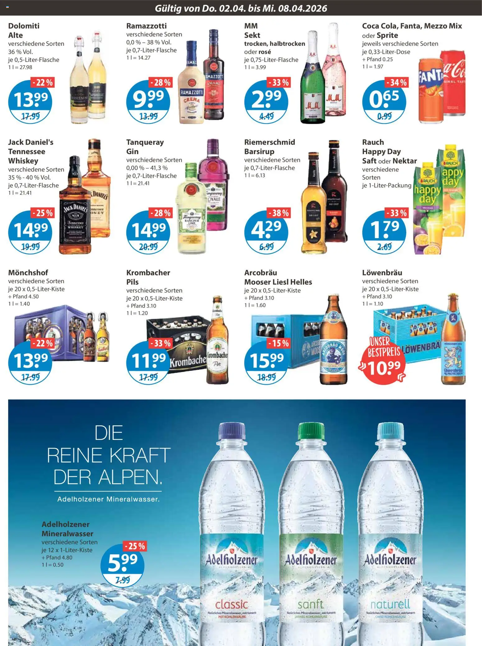 V-Markt Schwaben / Oberbayern – gültig ab 02.04.2026 | Seite: 12 | Produkte: Mineralwasser, Krombacher, Gin, Ramazzotti