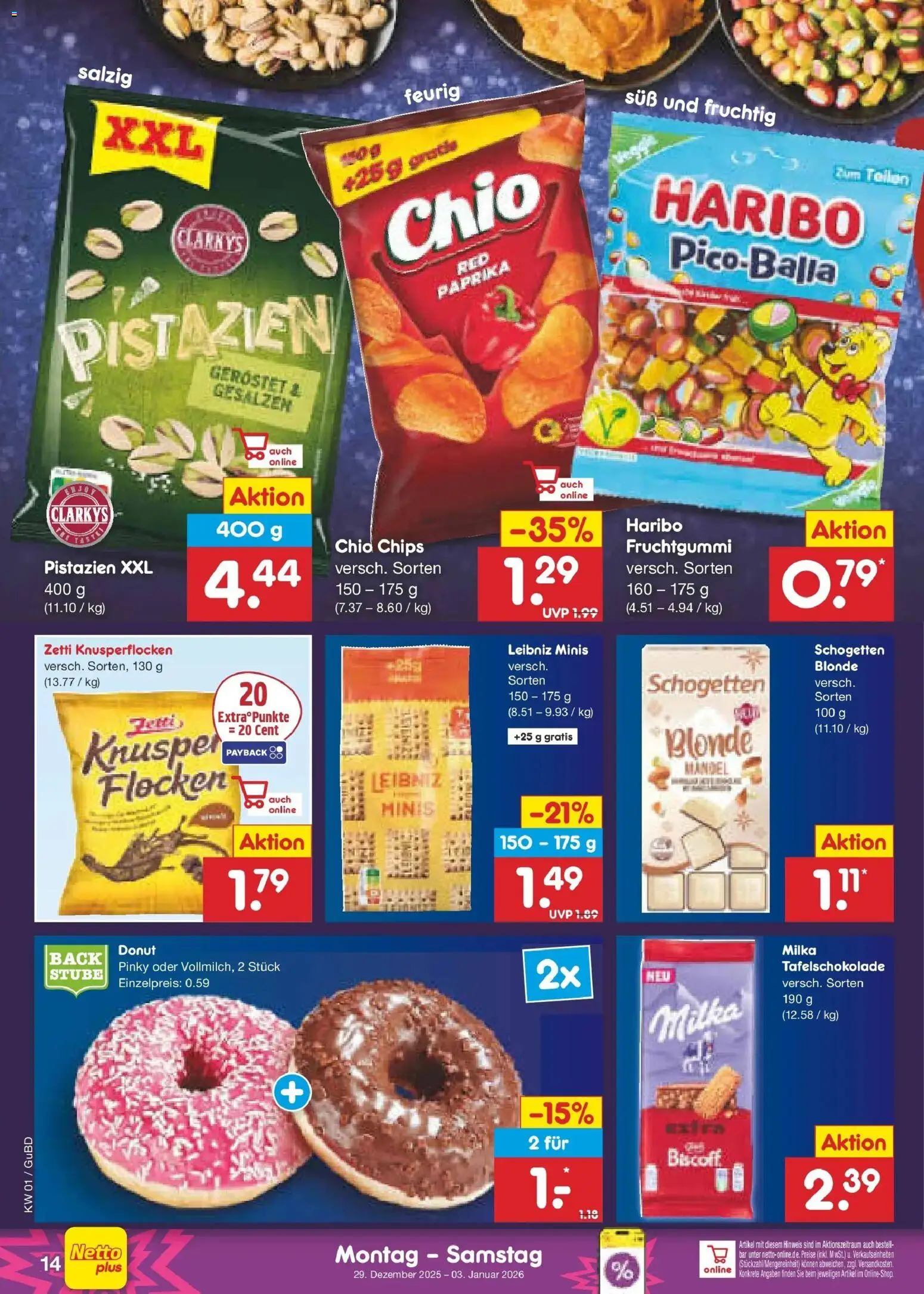 Netto Marken-Discount prospekt Augustusburg	 – gültig ab 28.12.2025 | Seite: 14 | Produkte: Haribo, Pistazien, Chips, Flocken