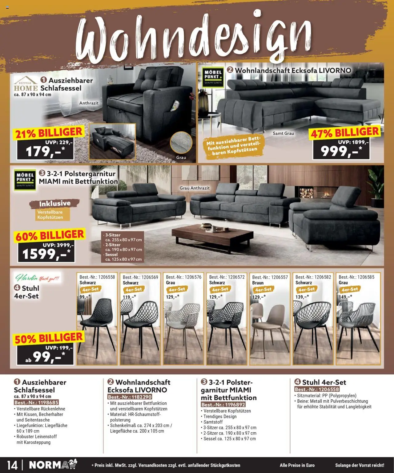 Norma Bestellmagazin  gültig ab 01.10.2025 | Seite: 14 | Produkte: Bett, Sessel, Stuhl