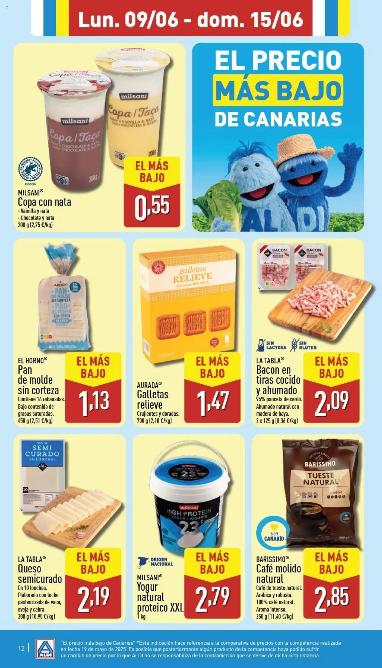 Aldi folleto Canarias │ válido desde el 09.06.2025 | Página: 12 | Productos: Leche, Café, Galletas, Pan de molde