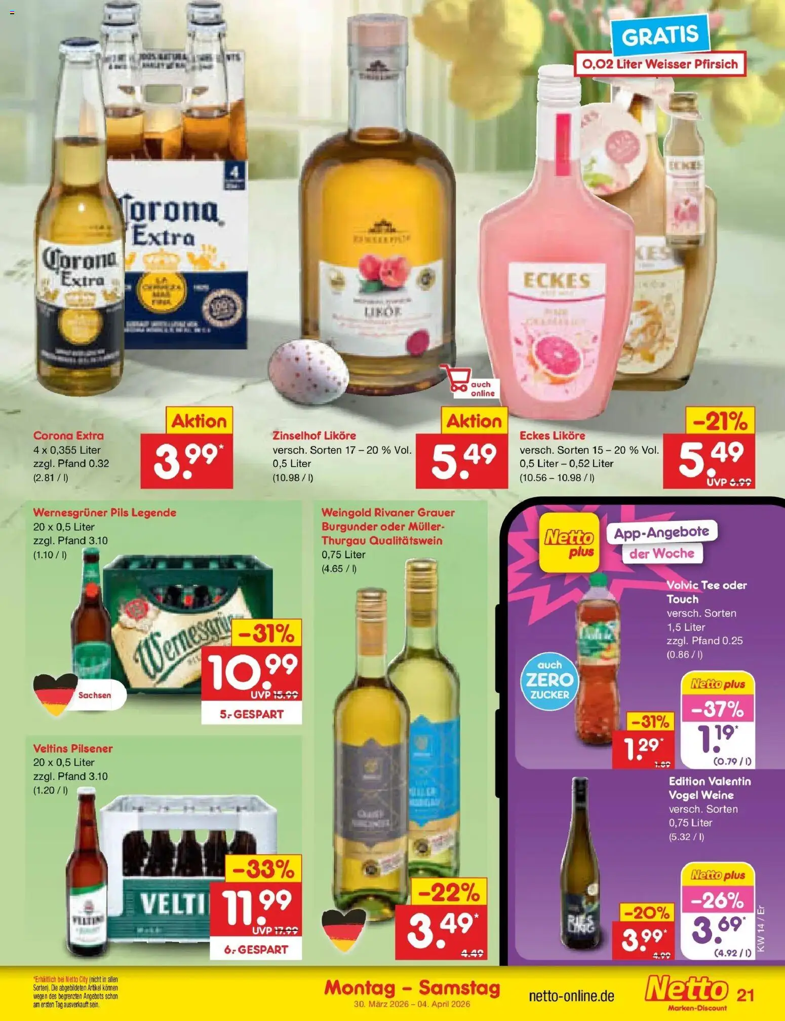 Netto Marken-Discount Prospekt Jena-Lobeda	 – gültig ab 30.03.2026 | Seite: 25 | Produkte: Pils, Wernesgruner, Tee, Volvic