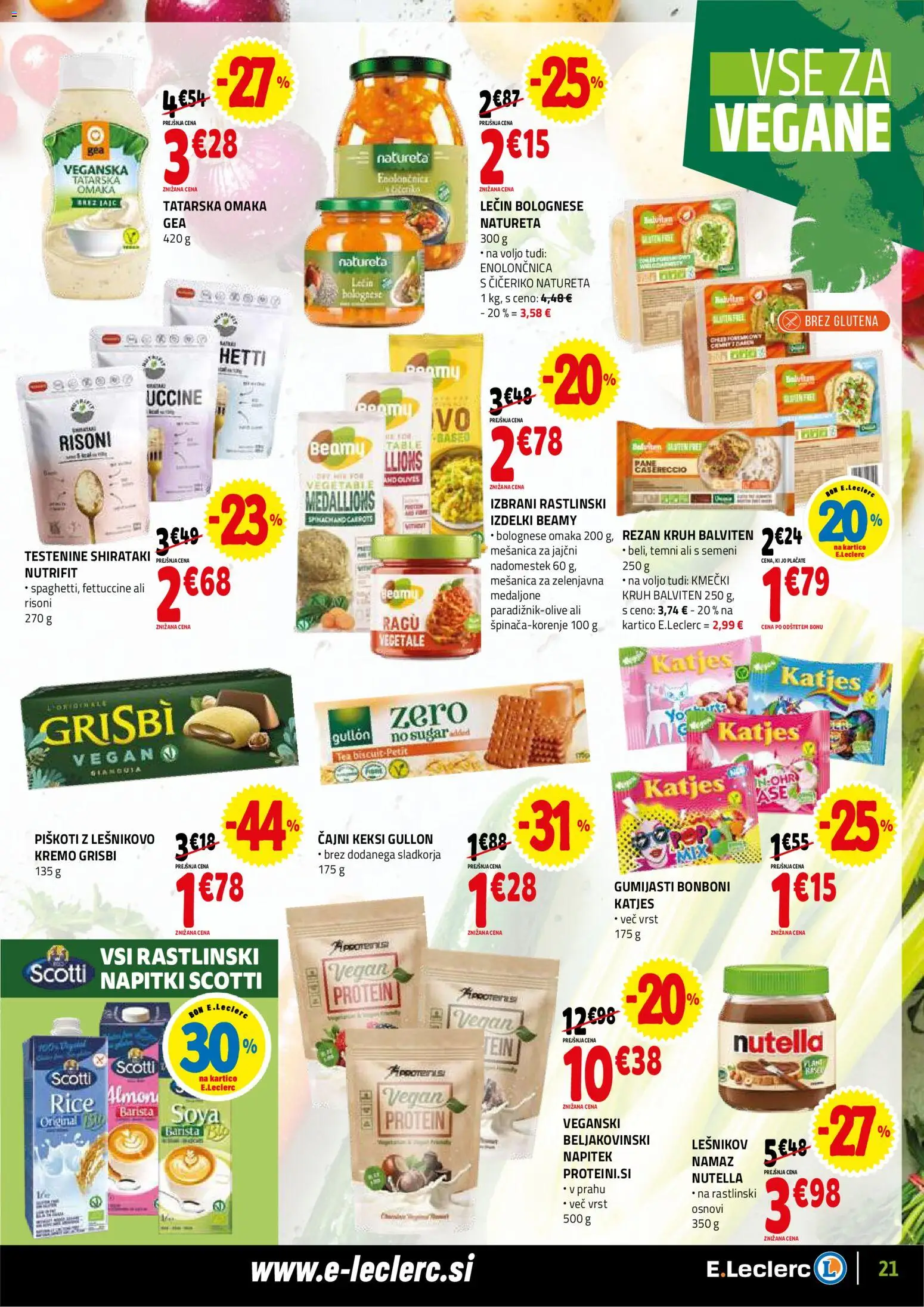 Novi E.leclerc katalog ponudbe – veljaven od 18.02.2026 | Stran: 21 | Izdelki: Bonboni, Beljakovinski napitek, Testenine, Piskoti