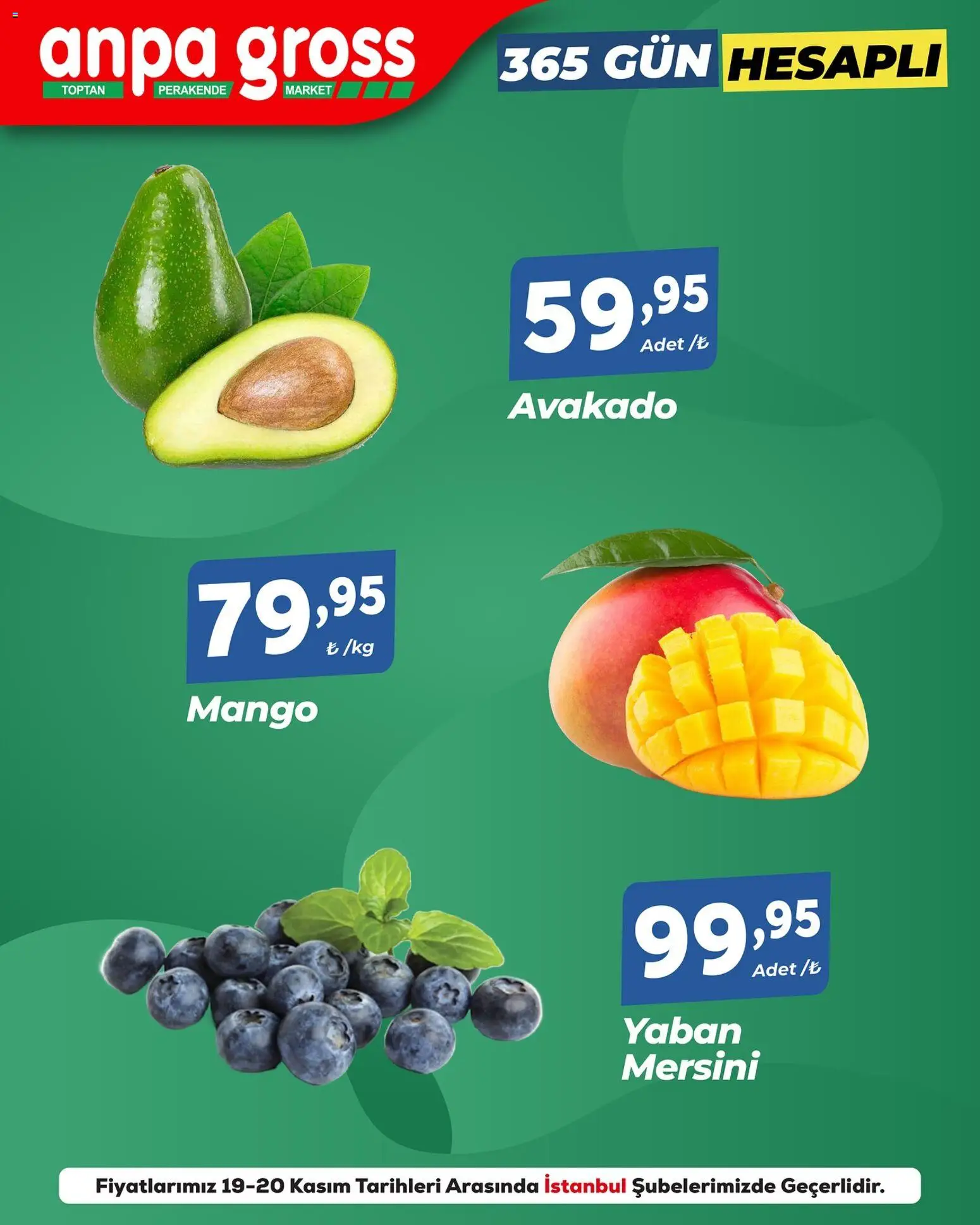 Anpa Gross Sebze ve meyve - 19.11.2025 tarihinden itibaren geçerlidir | Sayfa: 1 | Ürünler: Mango, Yaban mersini