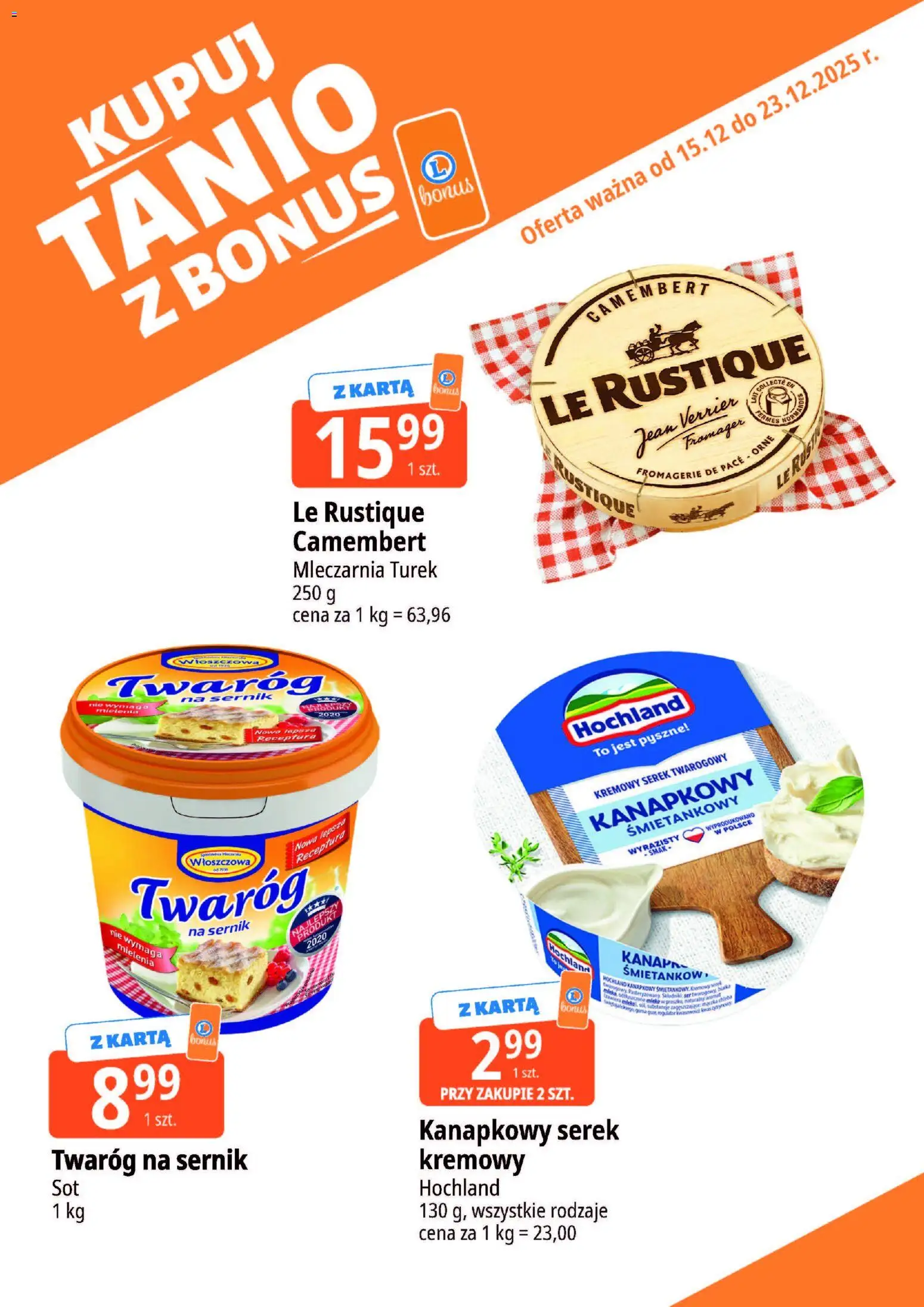 E.Leclerc Gazetka - Tychy kupony dodatkowe od 15.12.2025 | Strona: 2 | Produkty: Karta, Camembert, Mleko, Twaróg