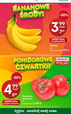 Żabka Gazetka od 30.07.2025 | Strona: 69 | Produkty: Pieczywo, Pomidory malinowe, Pomidory, Banany