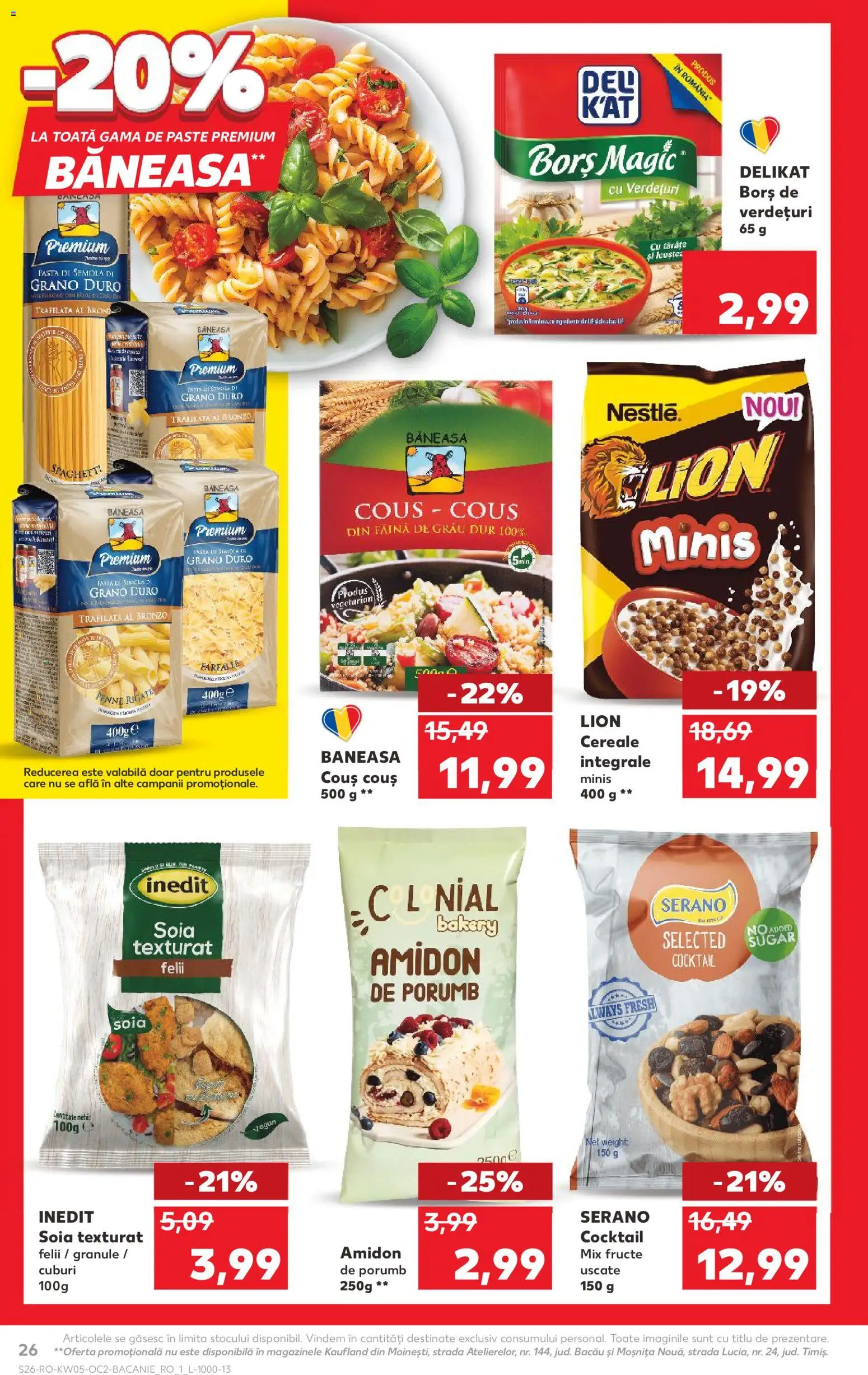 Noul catalog Kaufland – valabil de la 28.01.2026 | Pagină: 26 | Produse: Borș, Făină, Cocktail, Paste