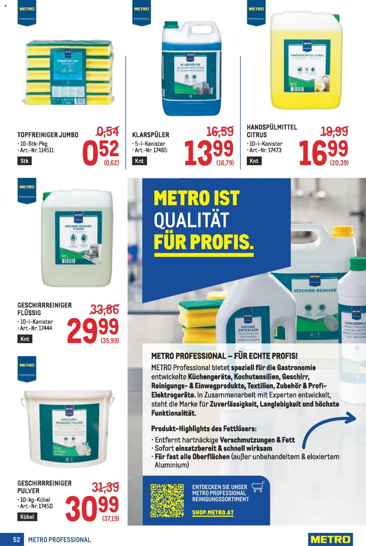 Metro angebote Profi gültig ab 16.04.2026 | Seite: 52 | Produkte: Klarspüler