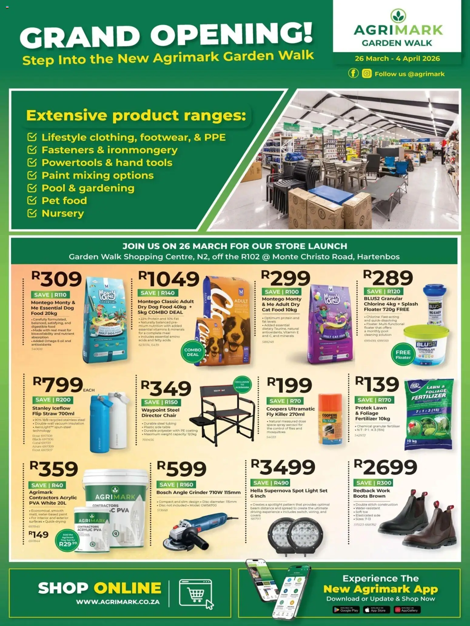New Agrimark catalogue – valid from 26.03.2026 | Page: 1 | Products: Paint, Detergente líquido, Vitamins, Cat food