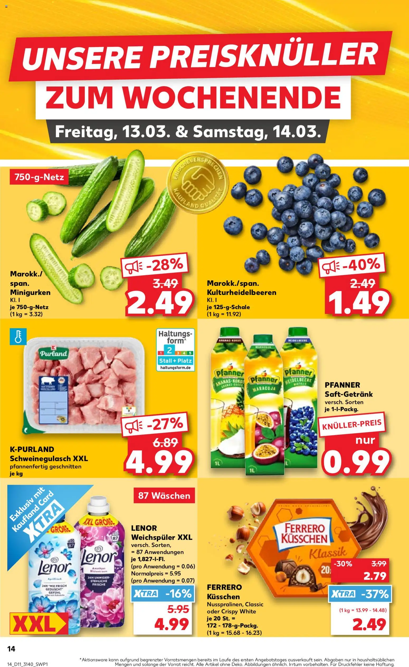 Kaufland Prospekt Leipzig	 – gültig ab 12.03.2026 | Seite: 14 | Produkte: Schweinegulasch, Lenor, Weichspüler