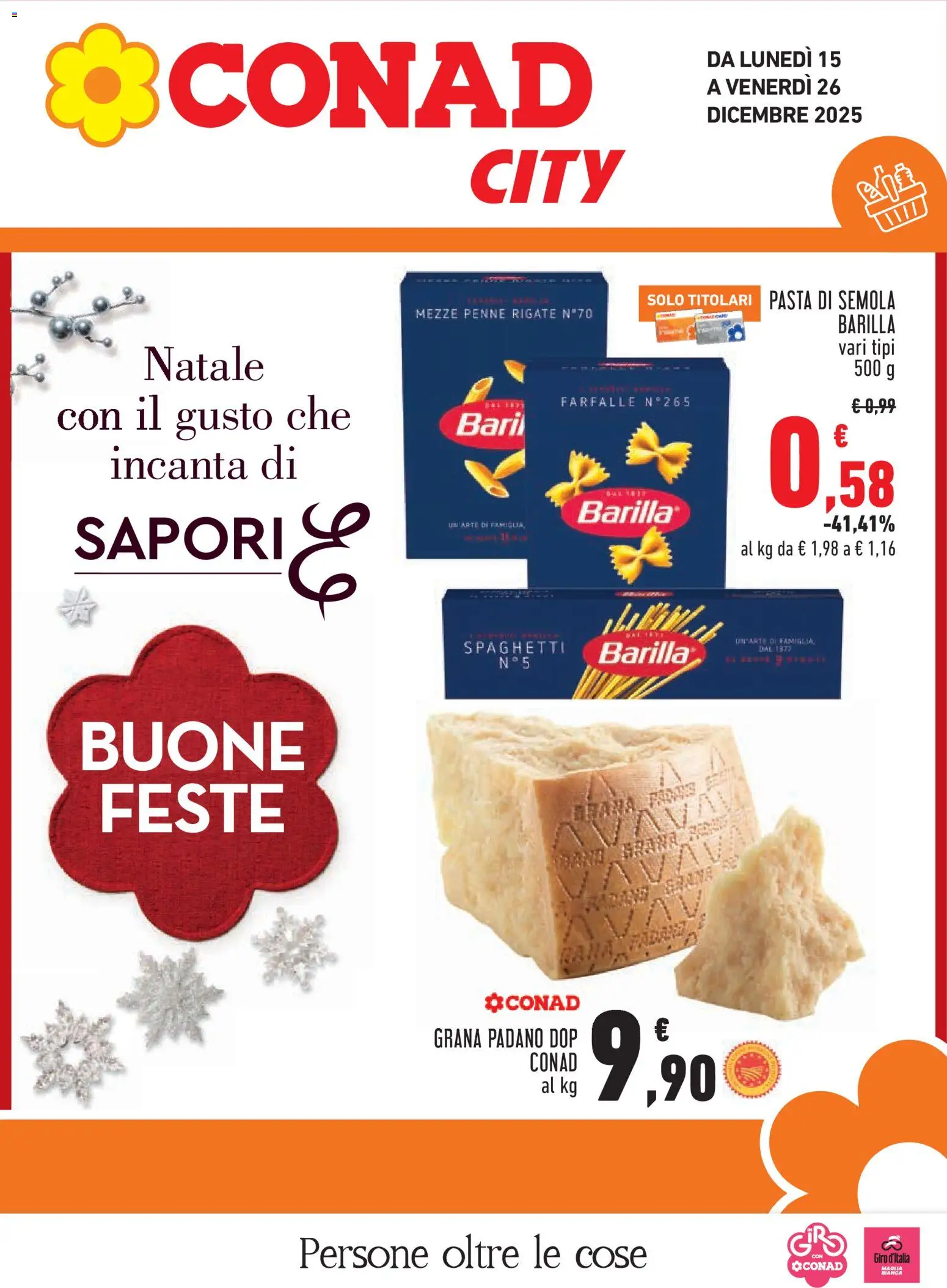 Volantino Conad del 15.12.2025 | Pagina: 1 | Prodotti: Pasta, Grana Padano, Penne
