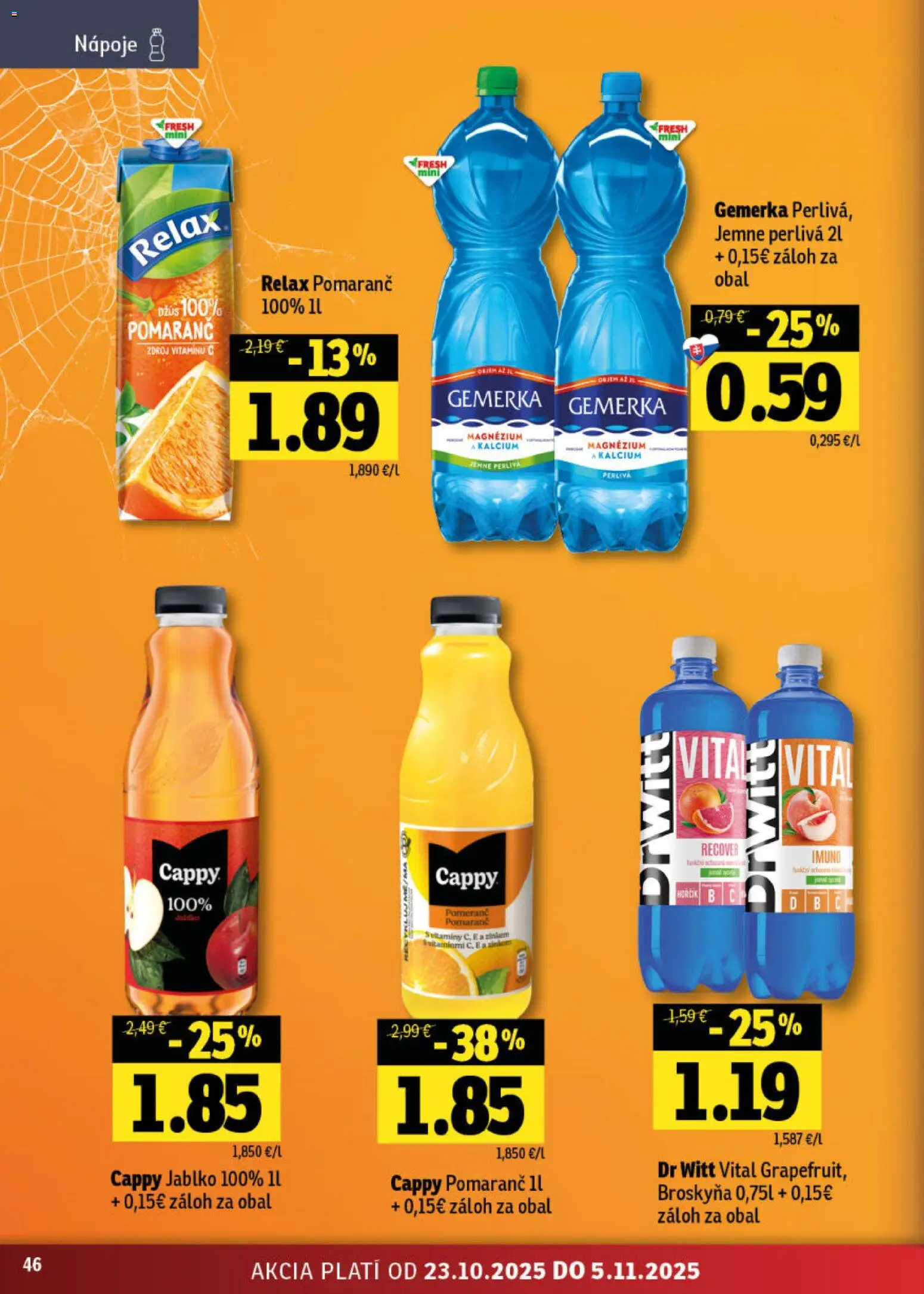 Nové Fresh akcie – leták je platný od 23.10.2025 | Strana: 46 | Produkty: Džús, Gemerka