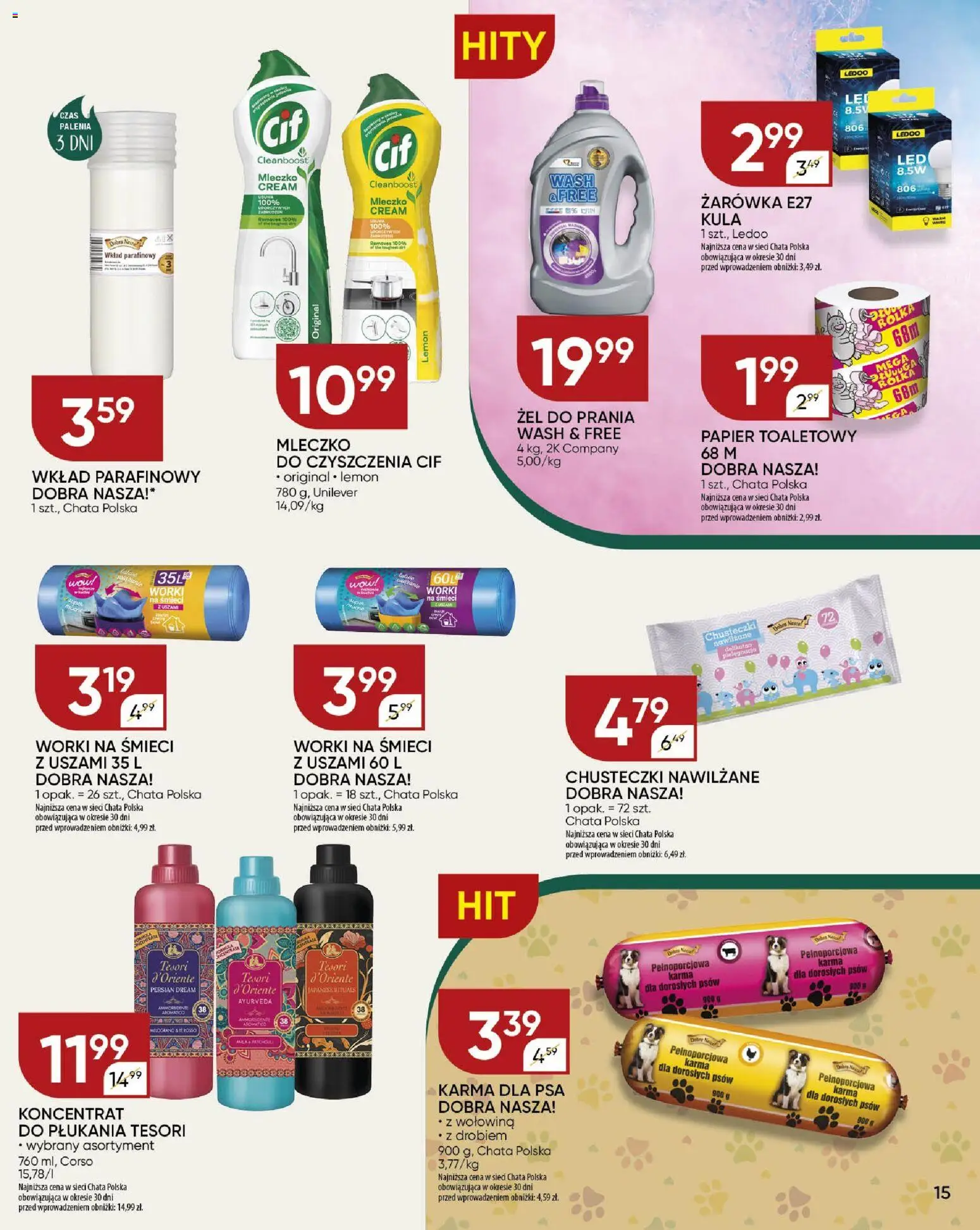 Chata Polska Gazetka od 08.01.2026 | Strona: 15 | Produkty: Tesori d'oriente, Papier toaletowy, Karma dla psa, Wołowina