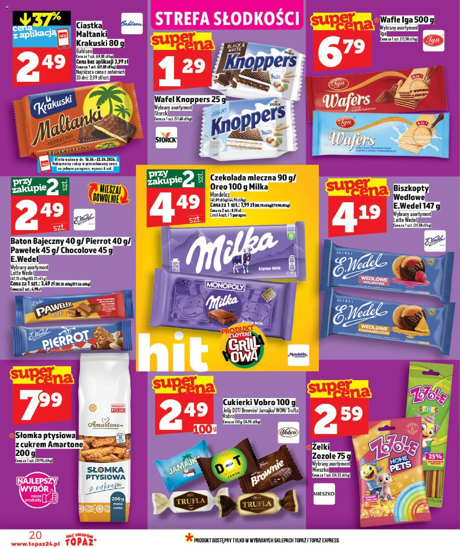 Topaz gazetka - MAZ od 16.04.2026 | Strona: 20 | Produkty: Słomka ptysiowa, Baton, Brownie, Cukierki