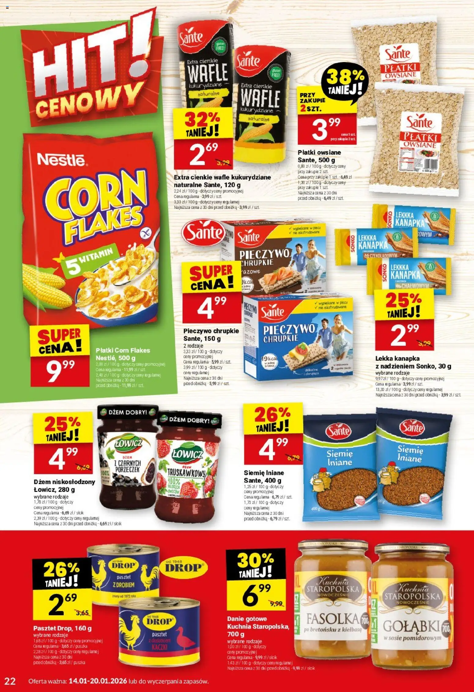 Twój Market Gazetka od 14.01.2026 | Strona: 22 | Produkty: Kiełbasa, Pieczywo, Płatki owsiane, Płatki