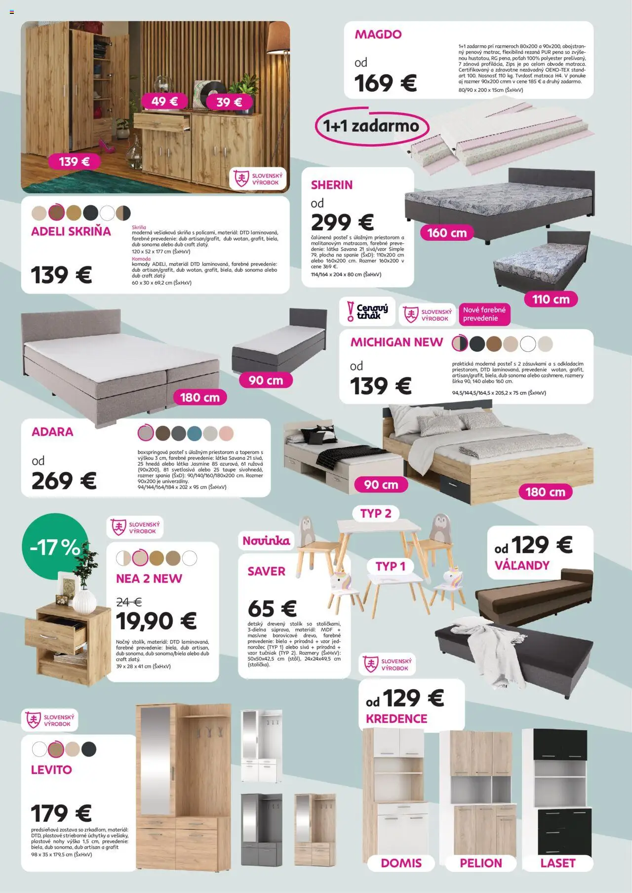 Nové Kondela akcie – leták je platný od 10.09.2025 | Strana: 6 | Produkty: Posteľ, Skriňa, Postel s úložným priestorom, Predsieňová zostava