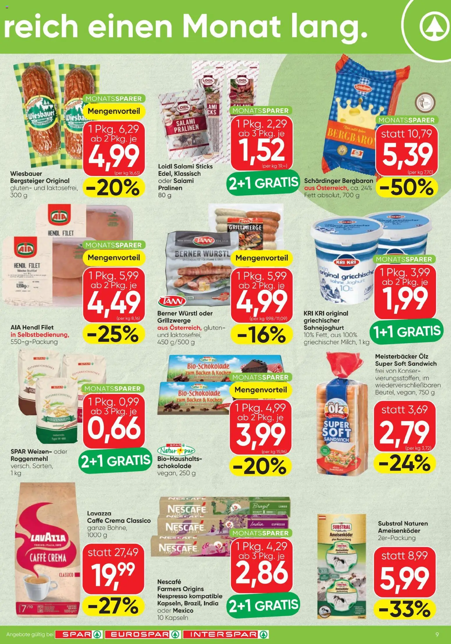 Spar - Flugblatt gültig ab 19.03.2026 | Seite: 9 | Produkte: Sahne, Joghurt, Schokolade, Salami