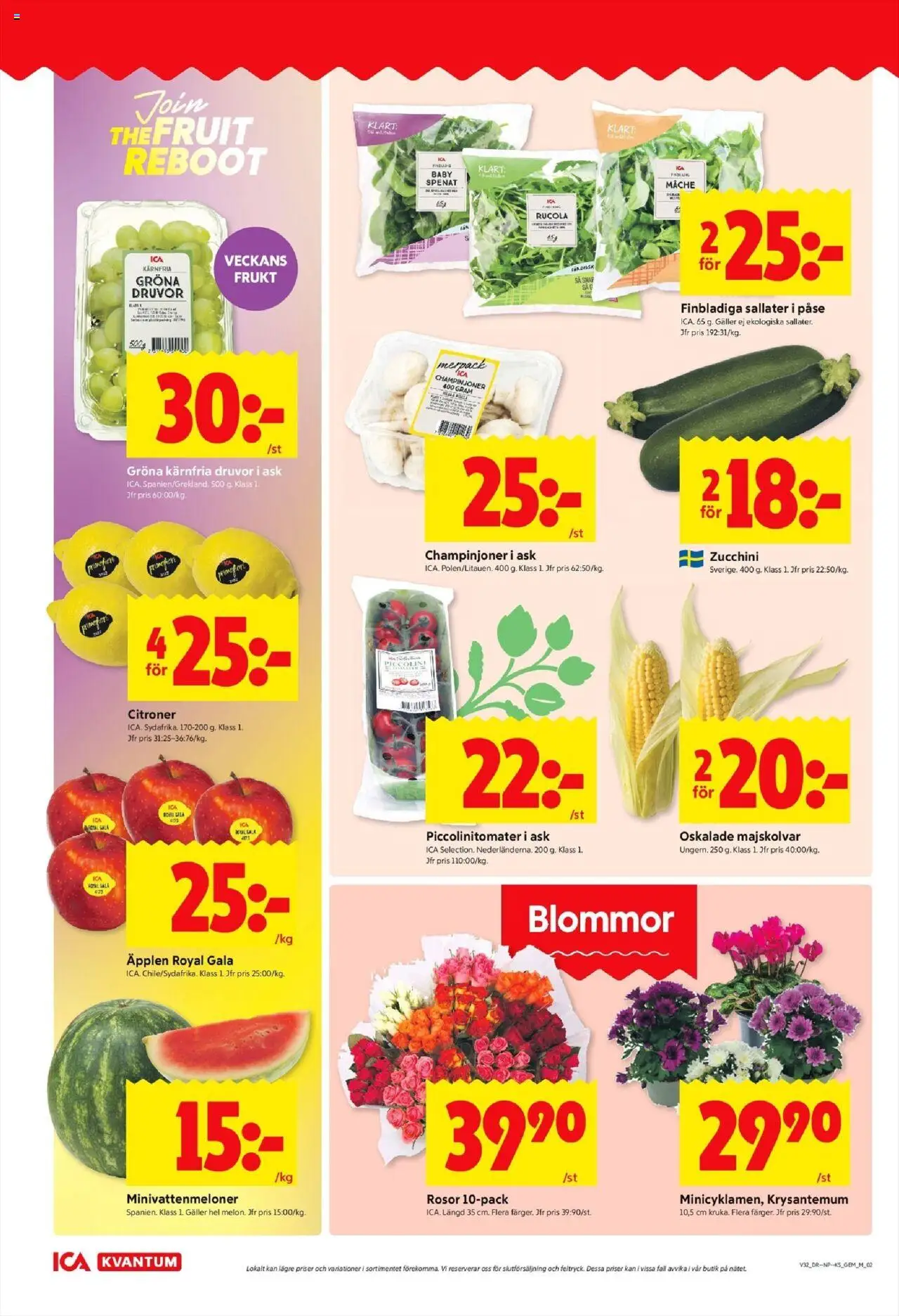 ICA Kvantum reklamblad aktuell från 04.08.2025 | Sida: 2 | Produkter: Galler, Spenat, Champinjoner, Äpplen