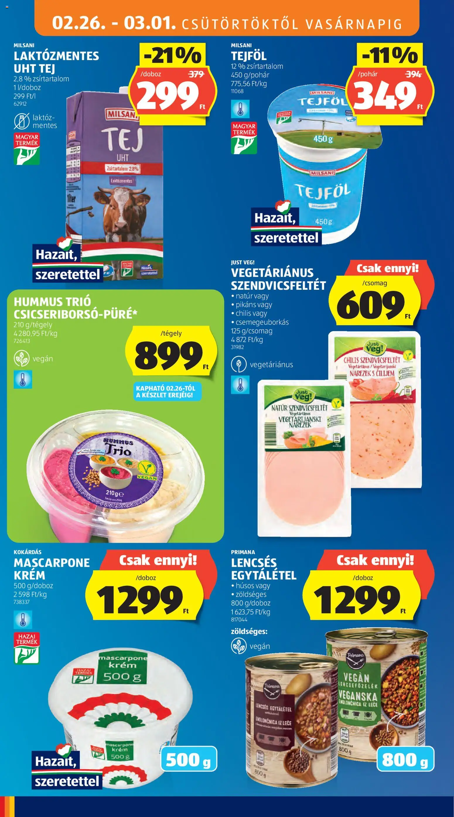 Aldi akciós ujság - amely érvényes a következő dátumtól: 26.02.2026 | Oldal: 10 | Termékek: Tej, Mascarpone, Tejföl, Vegán