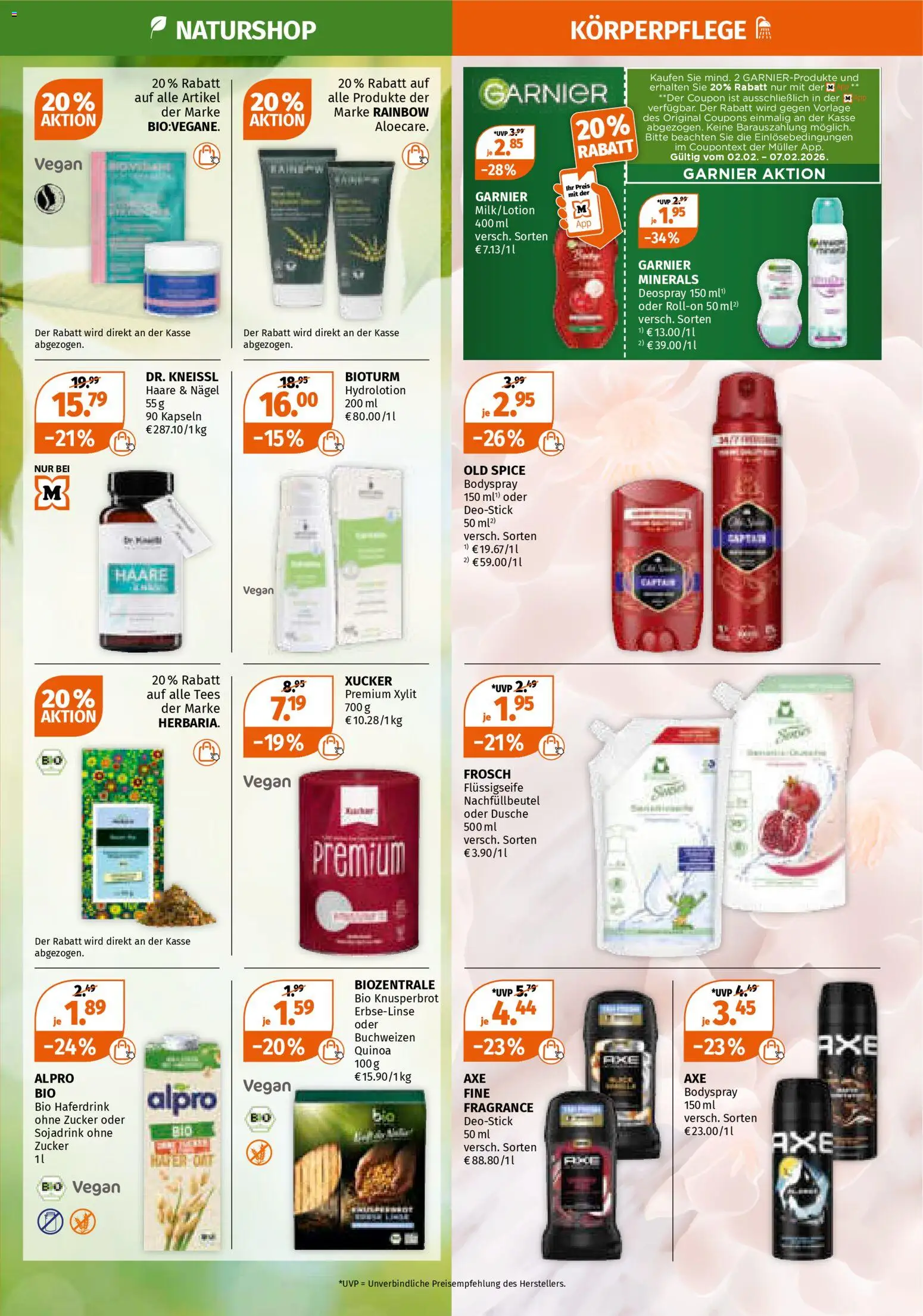 Müller Prospekt 	 – gültig ab 02.02.2026 | Seite: 13 | Produkte: Dusche, Zucker, Axe, Body Lotion