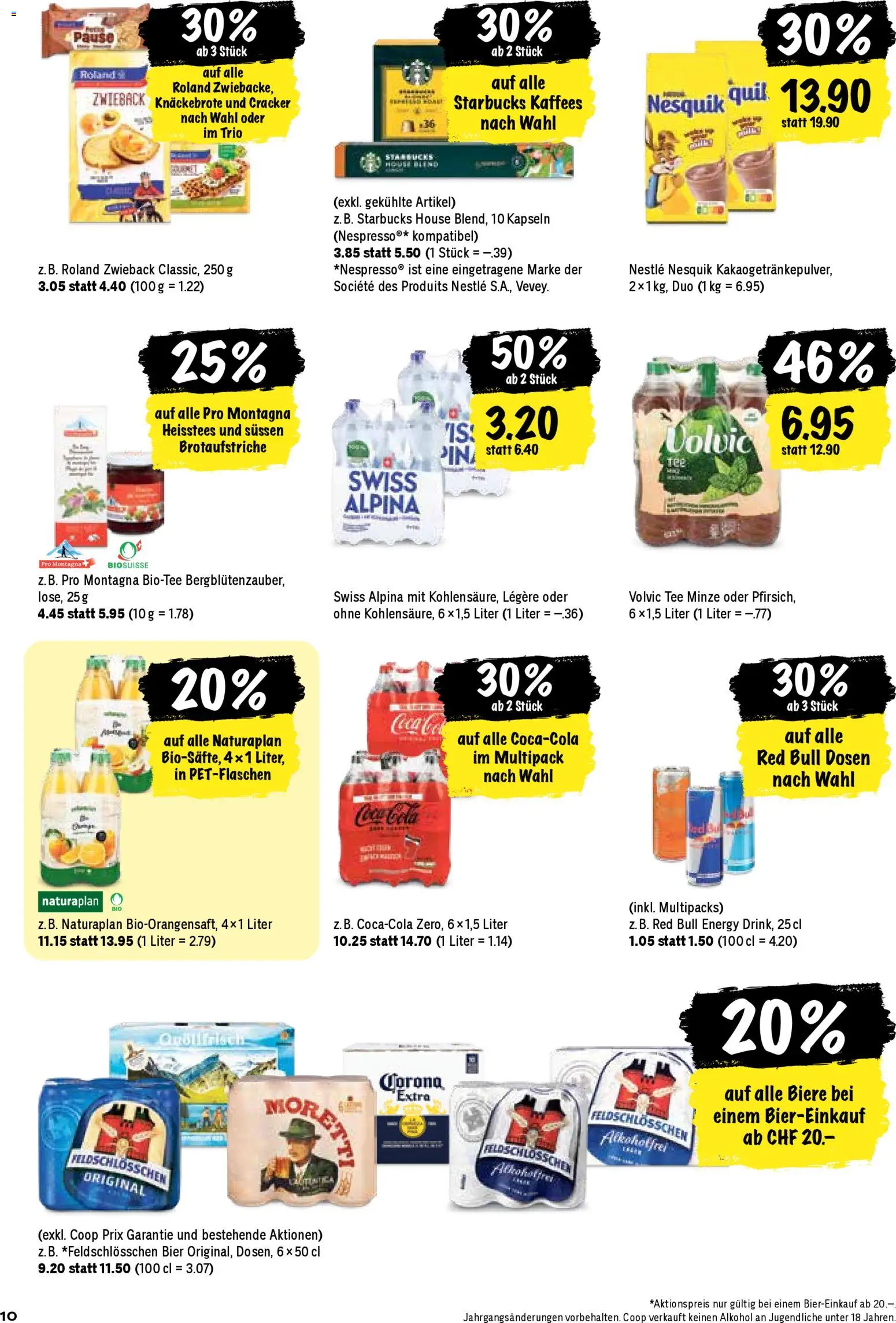 Coop aktionen – gültig ab 31.03.2026 | Seite: 10 | Produkte: Red bull, Bier, Tee, Pfirsich