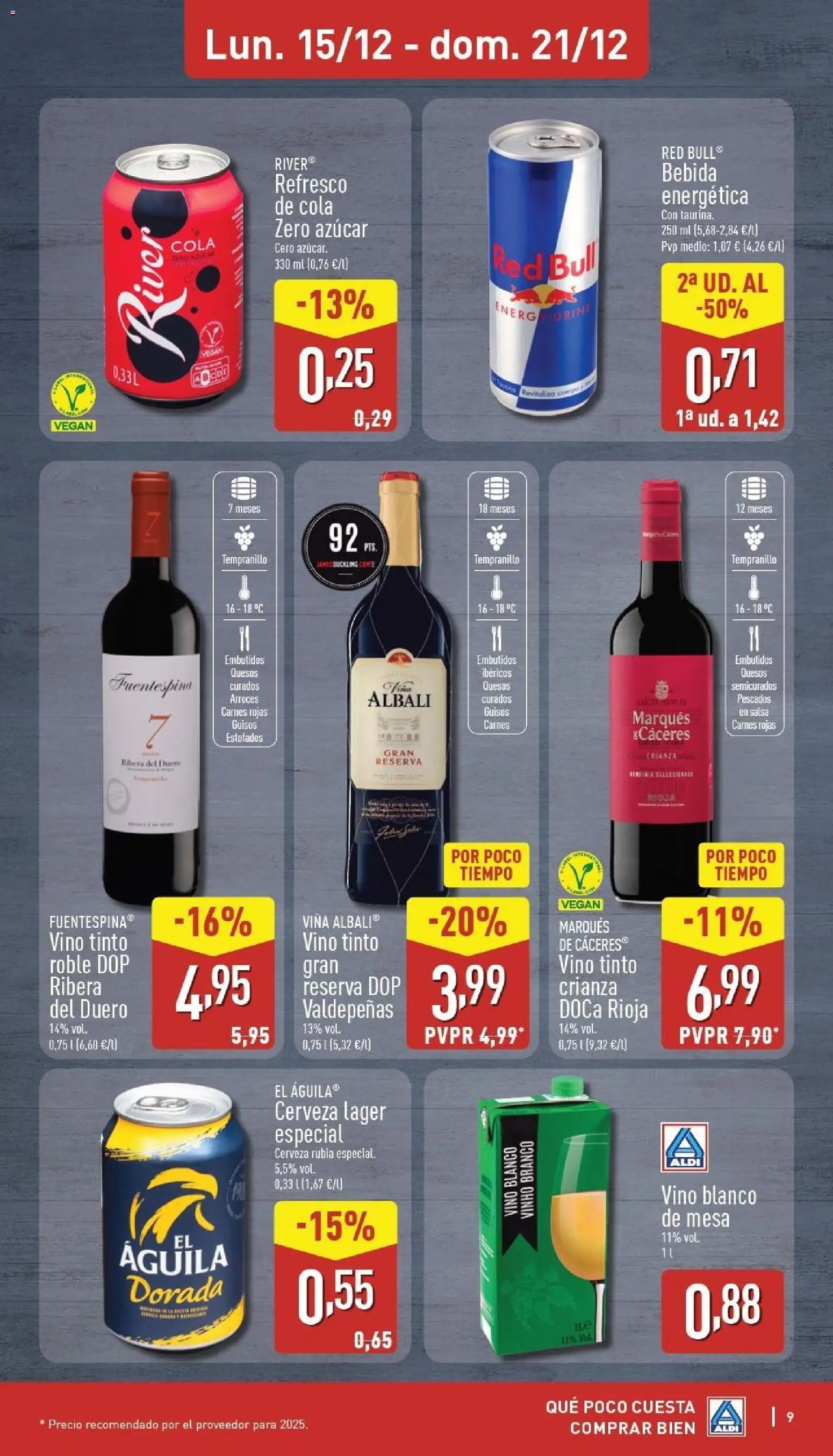 Aldi folleto Canarias │ válido desde el 15.12.2025 | Página: 9 | Productos: Vino, Cerveza, Νυχτικό, Mesa