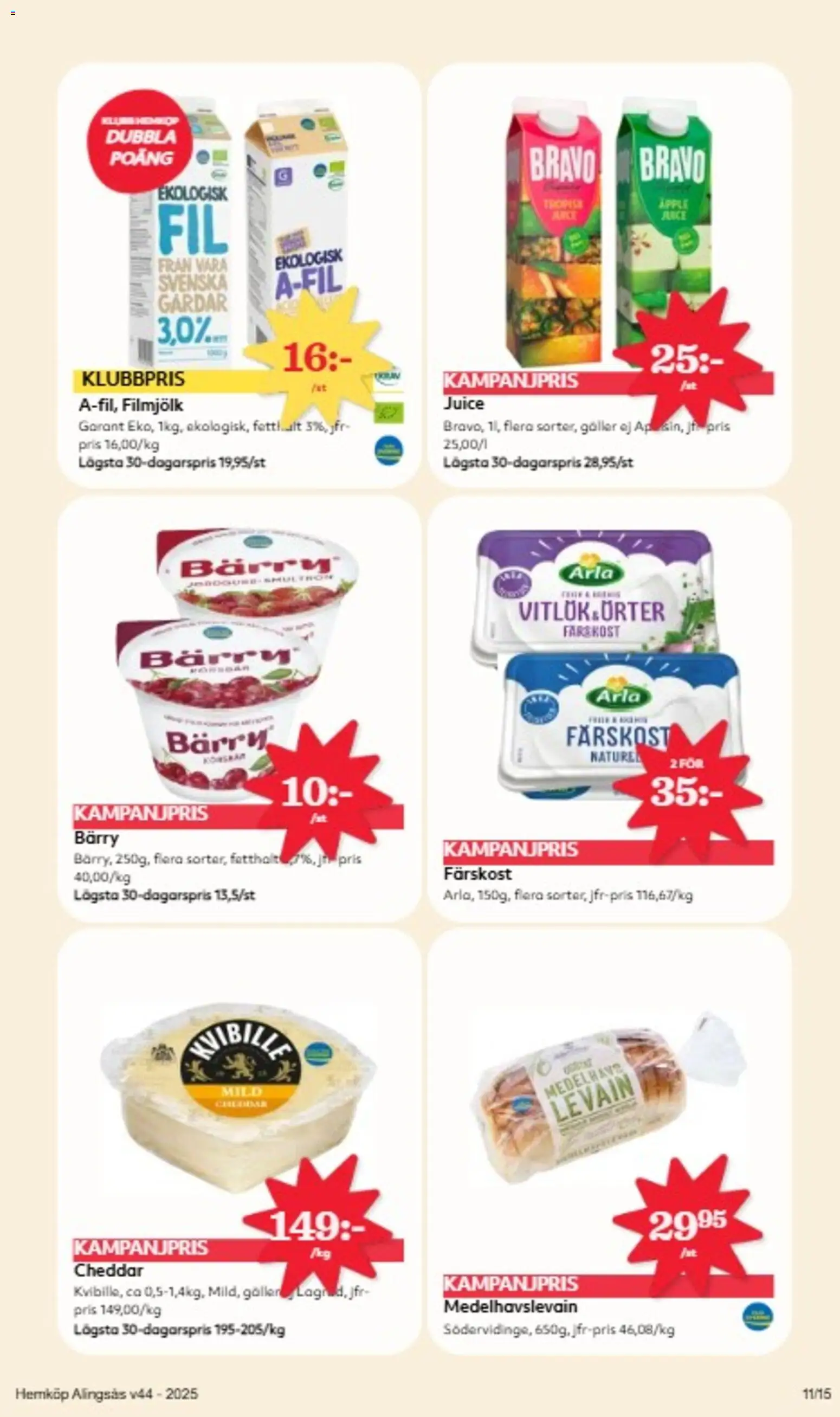 Hemköp reklamblad aktuell från 27.10.2025 | Sida: 11 | Produkter: Galler, Cheddar, Levain, Juice