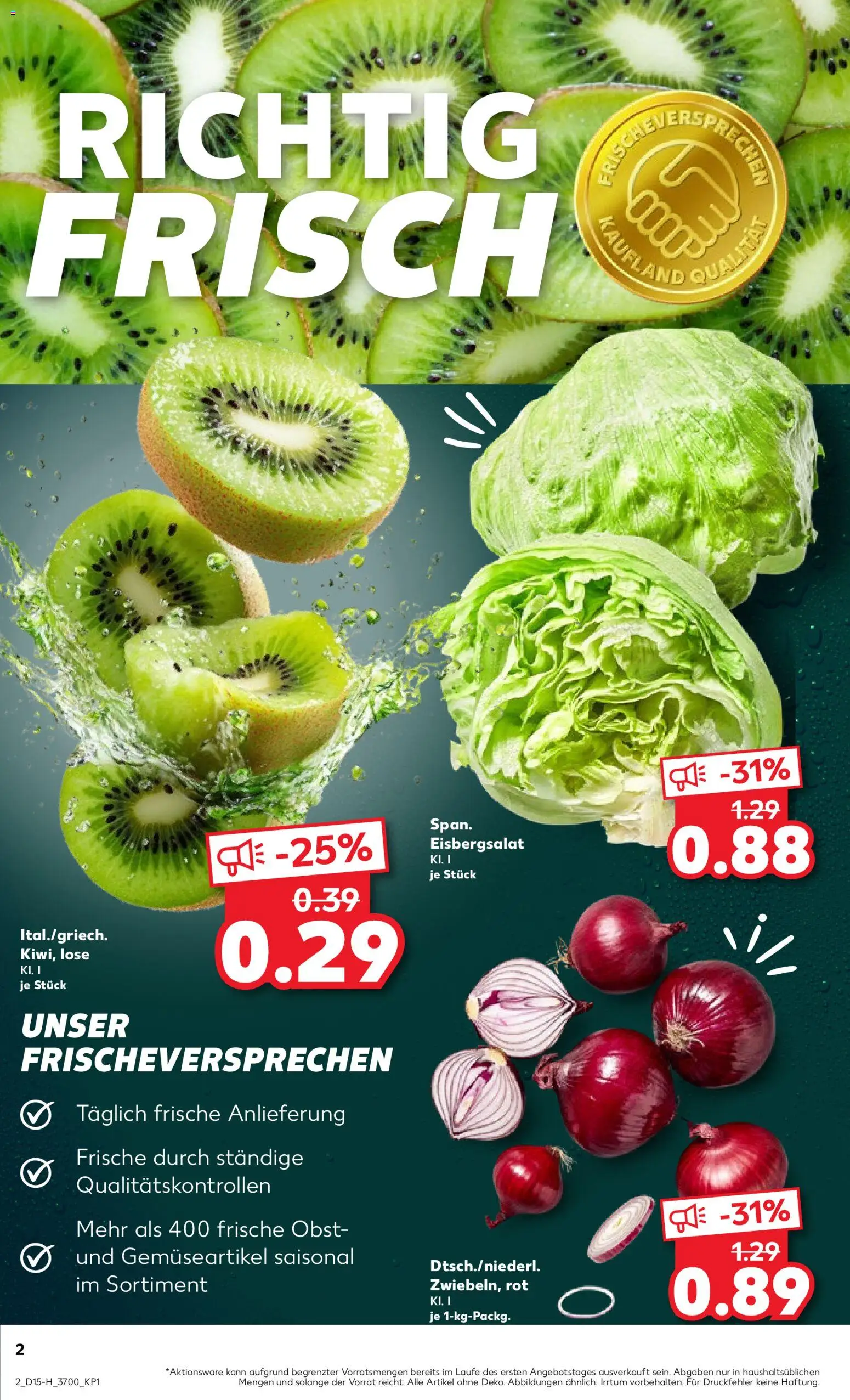 Kaufland Prospekt Rostock	 – gültig ab 09.04.2026 | Seite: 2 | Produkte: Eisbergsalat, Obst, Kiwi