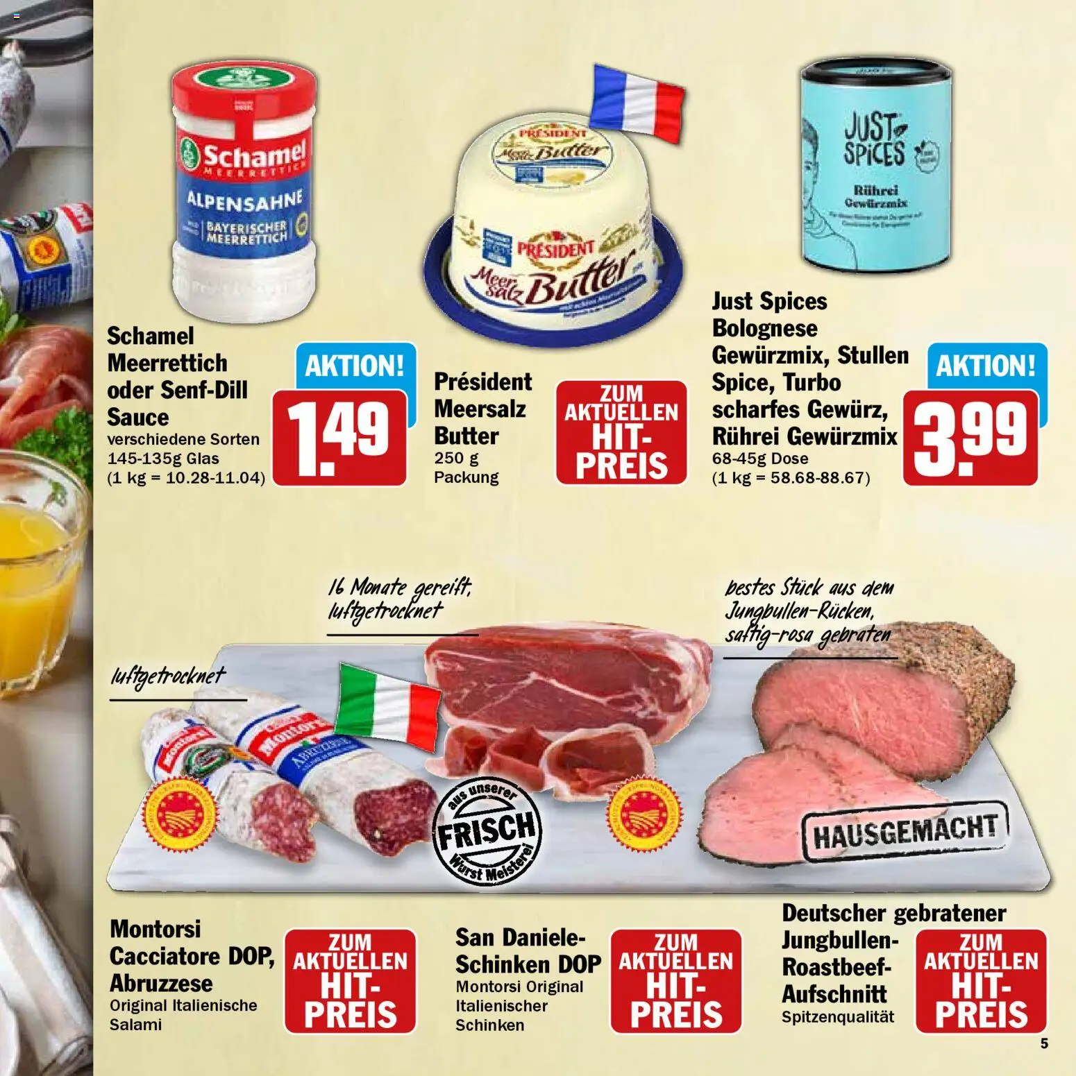 HIT Wochenprospekt – gültig ab 09.03.2026 | Seite: 5 | Produkte: Butter, Roastbeef, Salami, Schinken