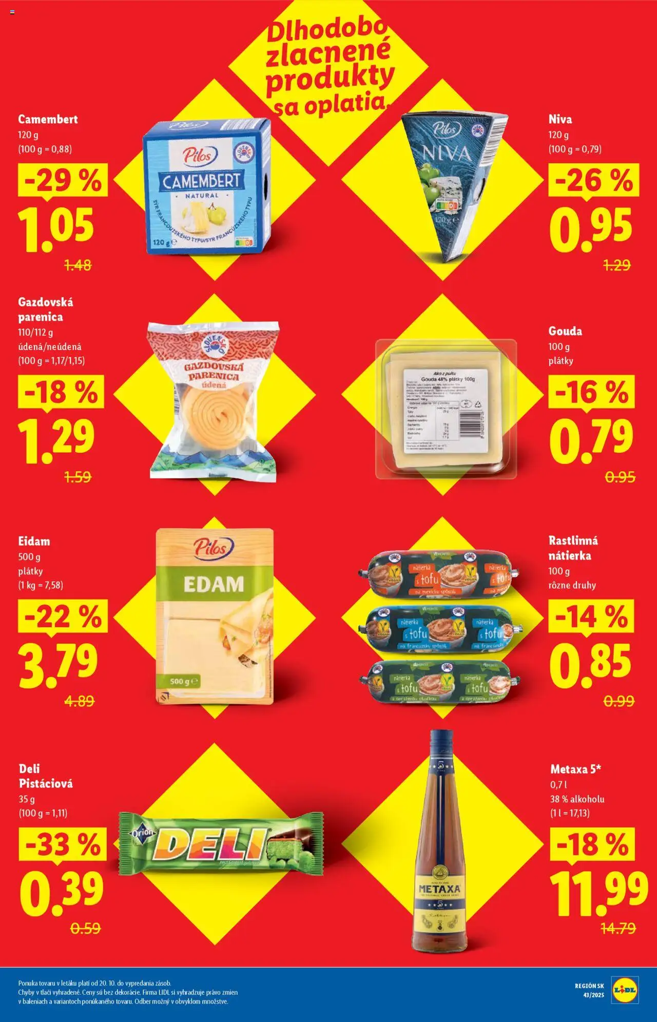 Nové Lidl akcie – leták je platný od 20.10.2025 | Strana: 5 | Produkty: Syr, Metaxa, Eidam, Tofu