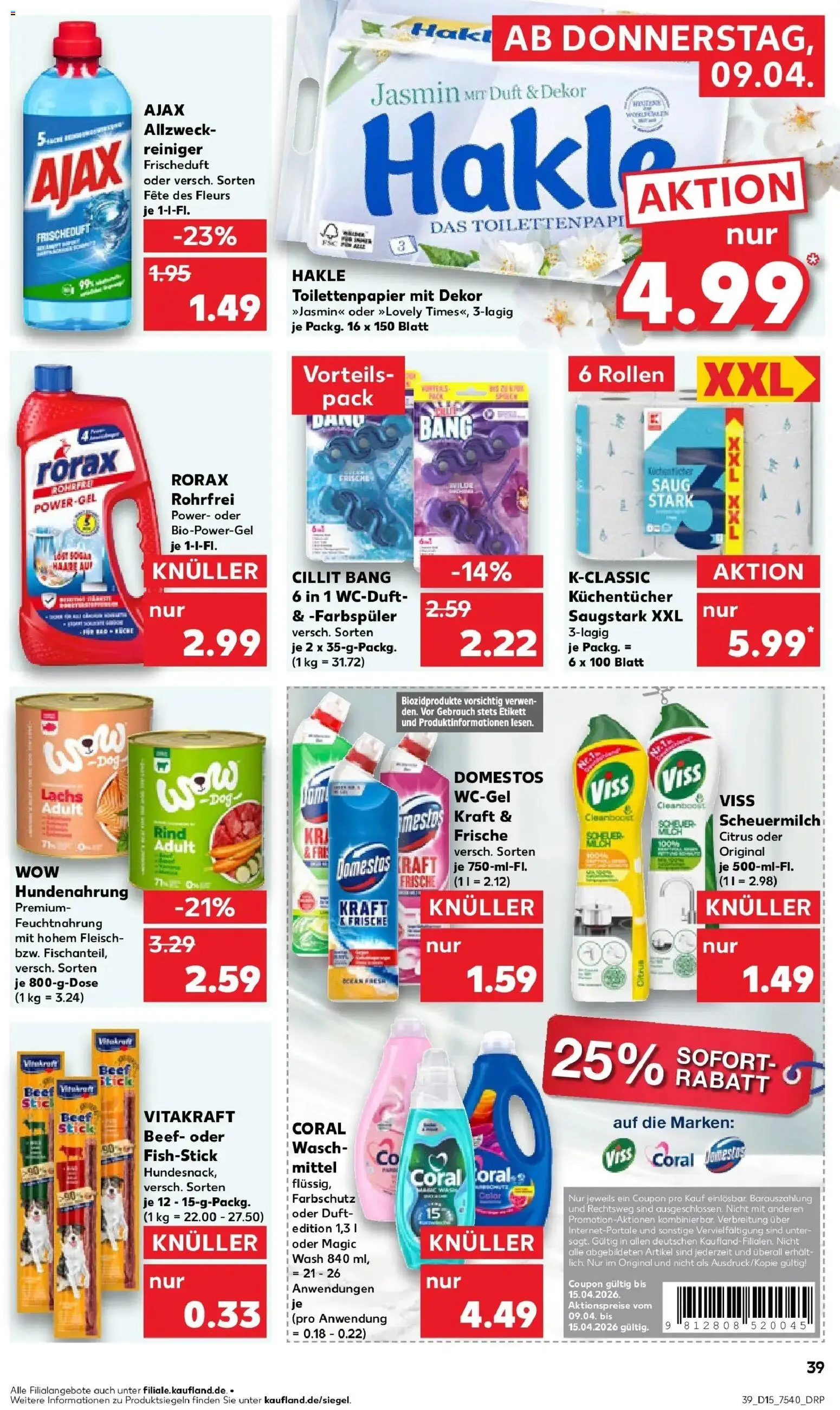 Kaufland Prospekt Annaberg-Buchholz	 – gültig ab 08.04.2026 | Seite: 39 | Produkte: Milch, Coral waschmittel, Lachs, Toilettenpapier