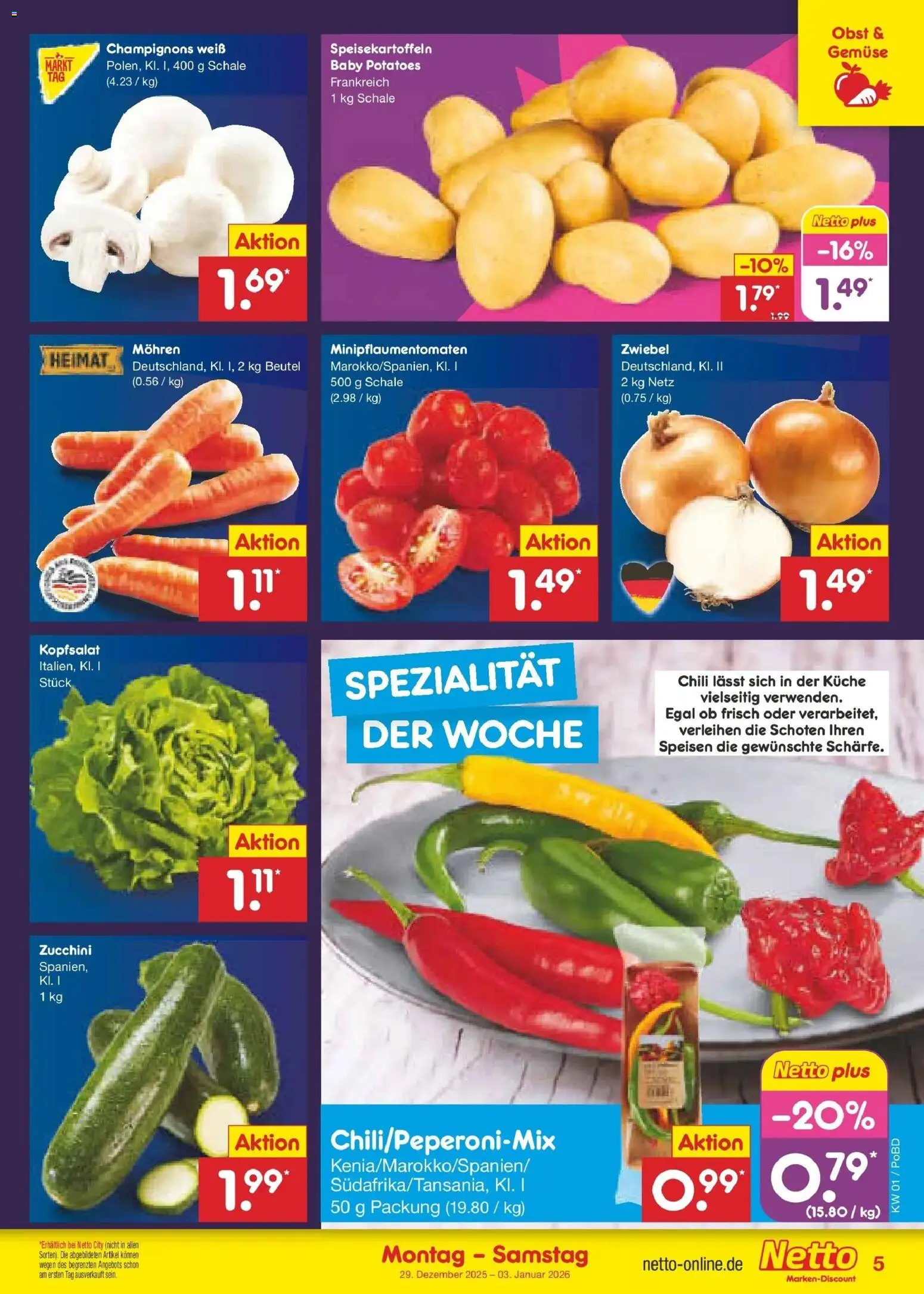 Netto Marken-Discount prospekt Selb	 – gültig ab 28.12.2025 | Seite: 5 | Produkte: Mohren, Gemüse, Obst, Chili