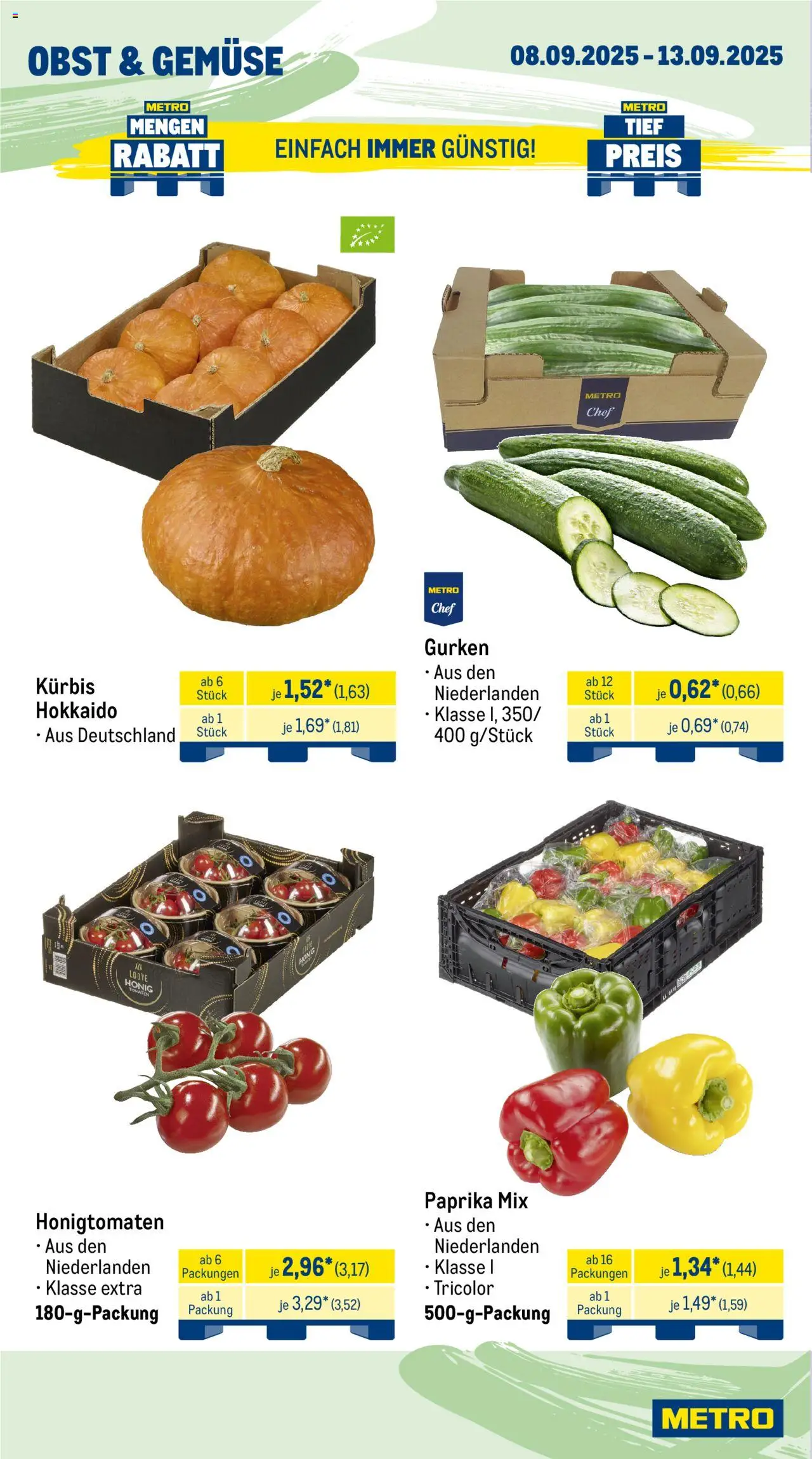 Metro Prospekt 	 – gültig ab 08.09.2025 | Seite: 8 | Produkte: Tomaten, Paprika, Obst, Gurken