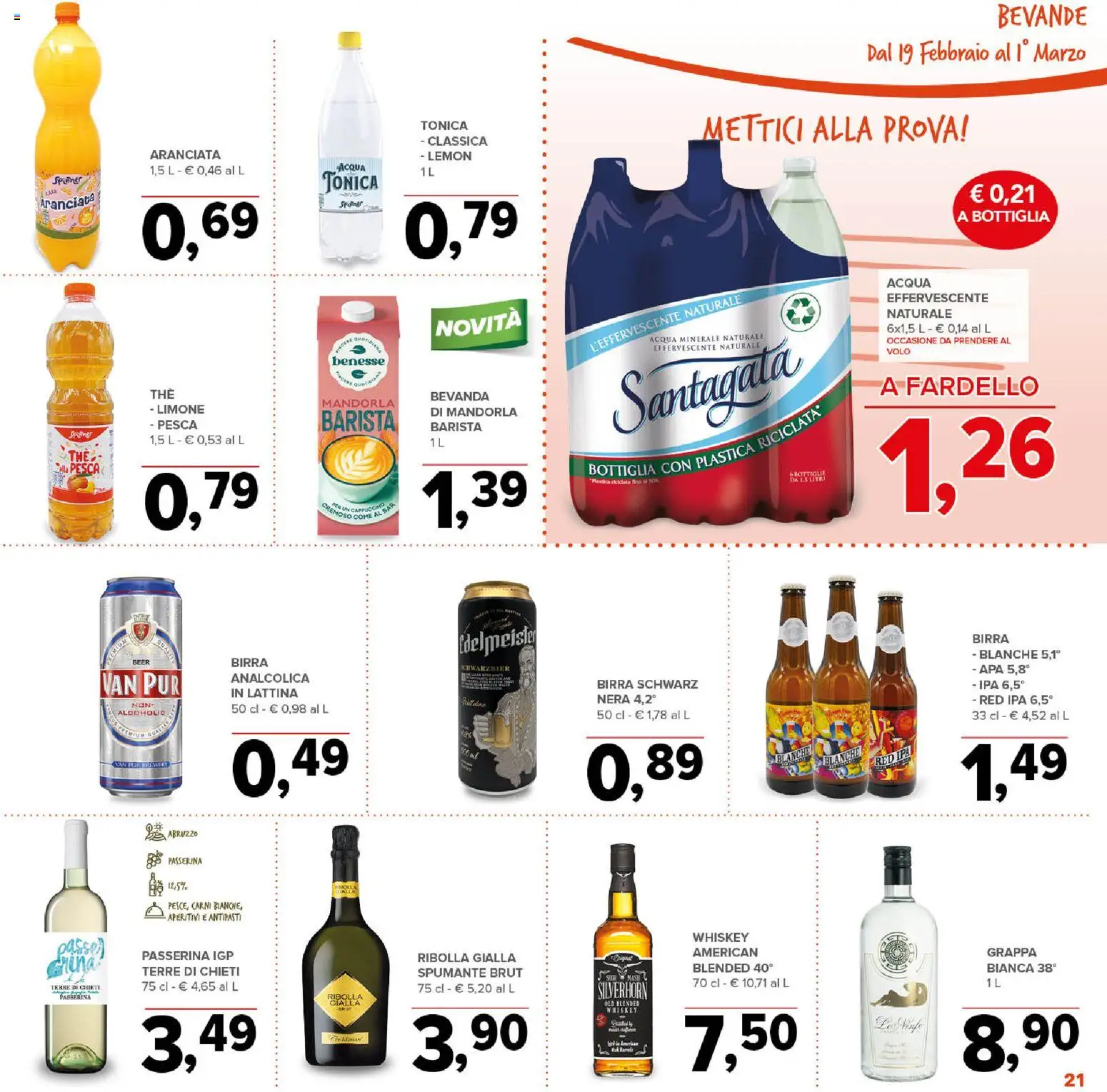 Volantino Todis del 19.02.2026 | Pagina: 21 | Prodotti: Birra, Acqua, Limone, Spumante