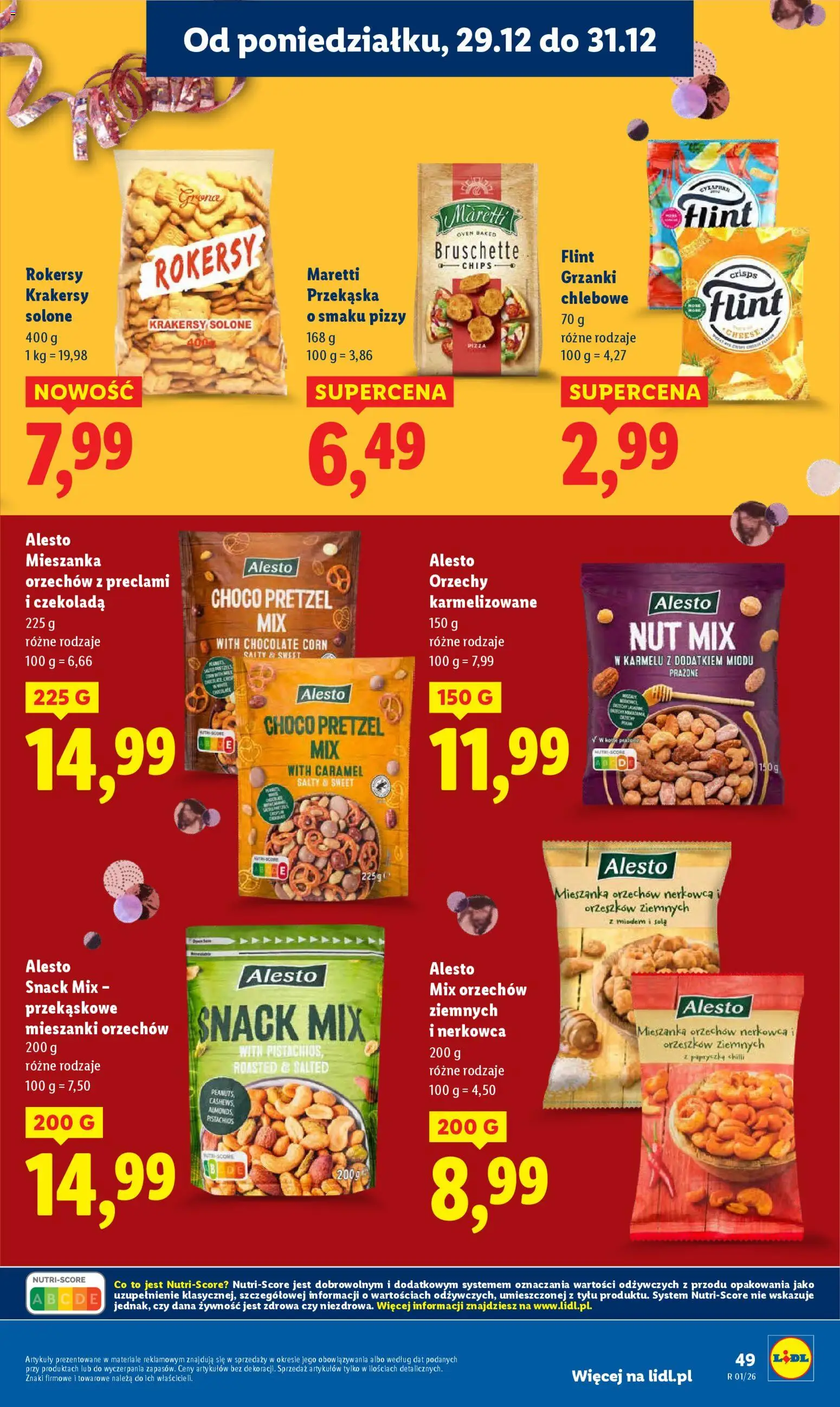 Lidl Gazetka od 29.12.2025 | Strona: 49 | Produkty: Krakersy, Papryczka chilli, Czekolada, Orzechy