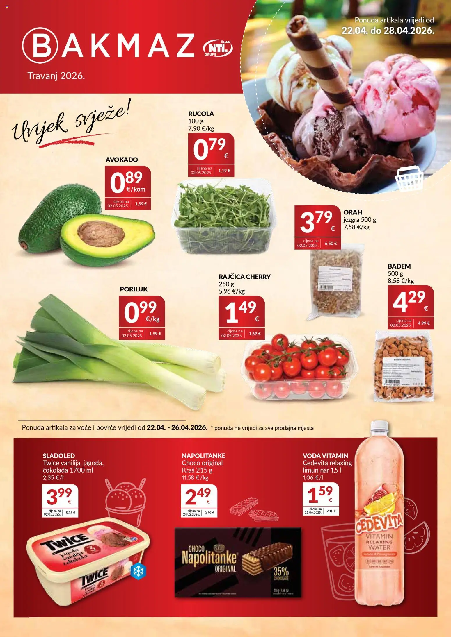 Bakmaz katalog | vrijedi od 22.04.2026 | Stranica: 1 | Proizvodi: Povrće, Limun, Badem, Rajčica