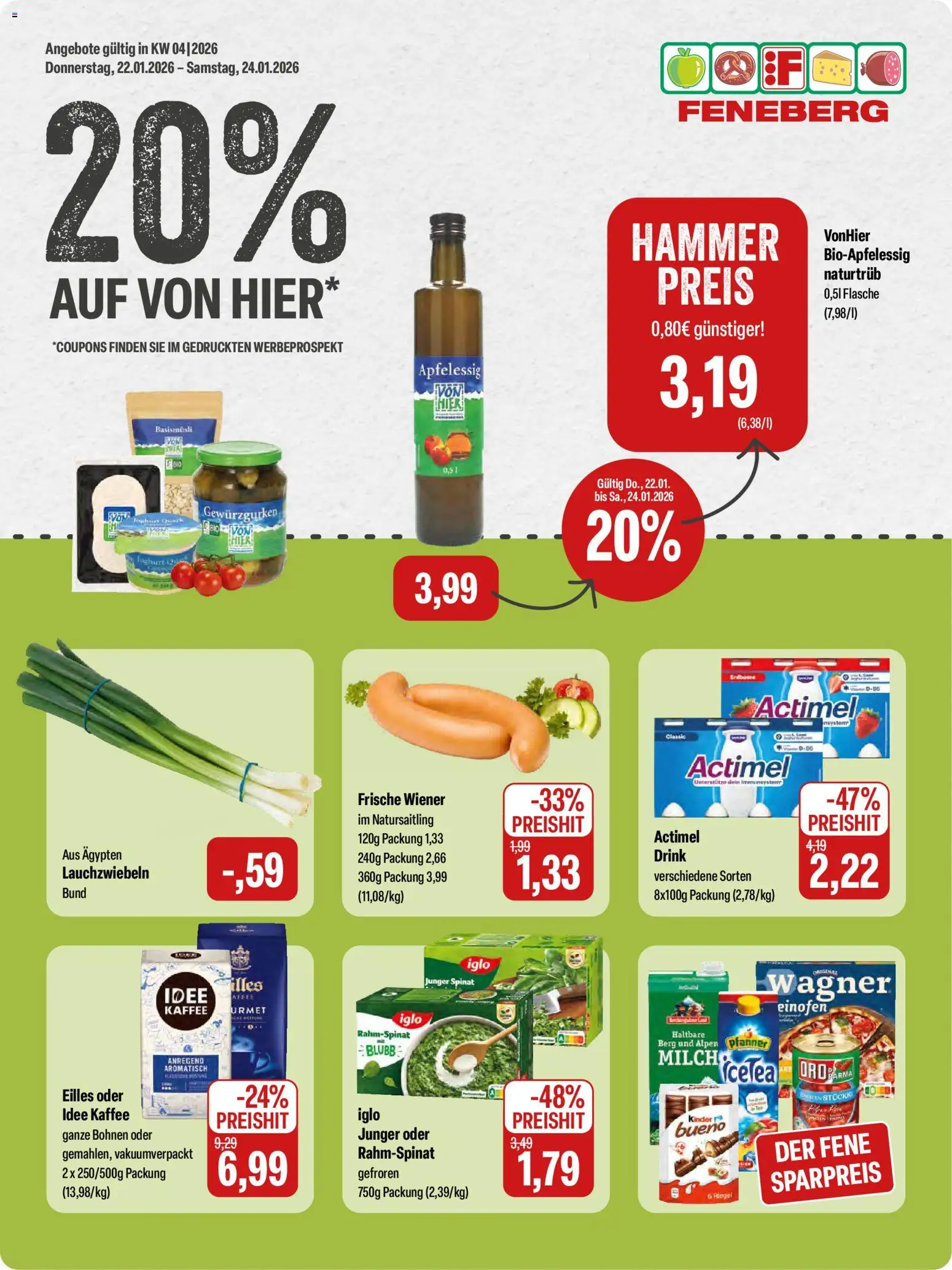 Feneberg Angebote – gültig ab 22.01.2026 | Seite: 1 | Produkte: Actimel, Idee kaffee, Kaffee, Iglo